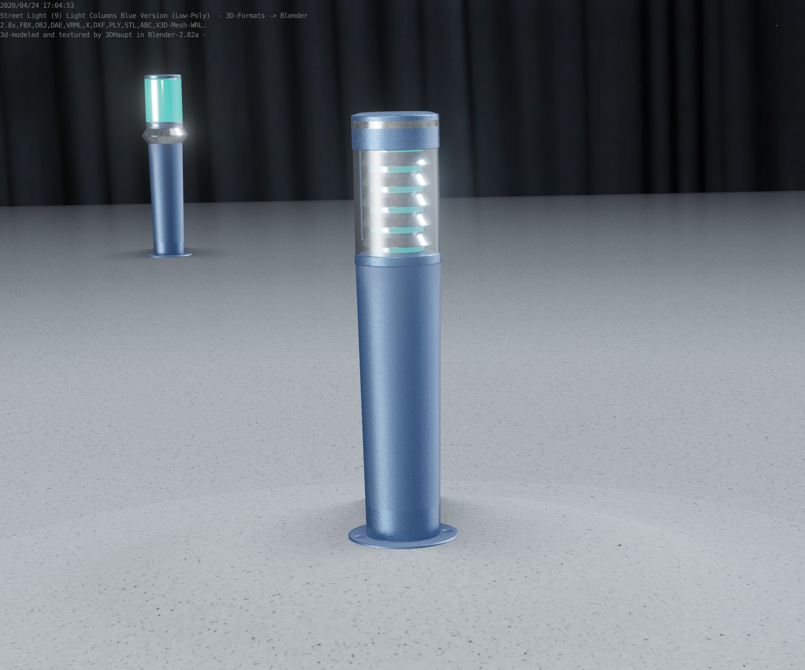 Low-Poly Blue Light Column 20 - Street Light Set-9 Low-poly 3D model_24