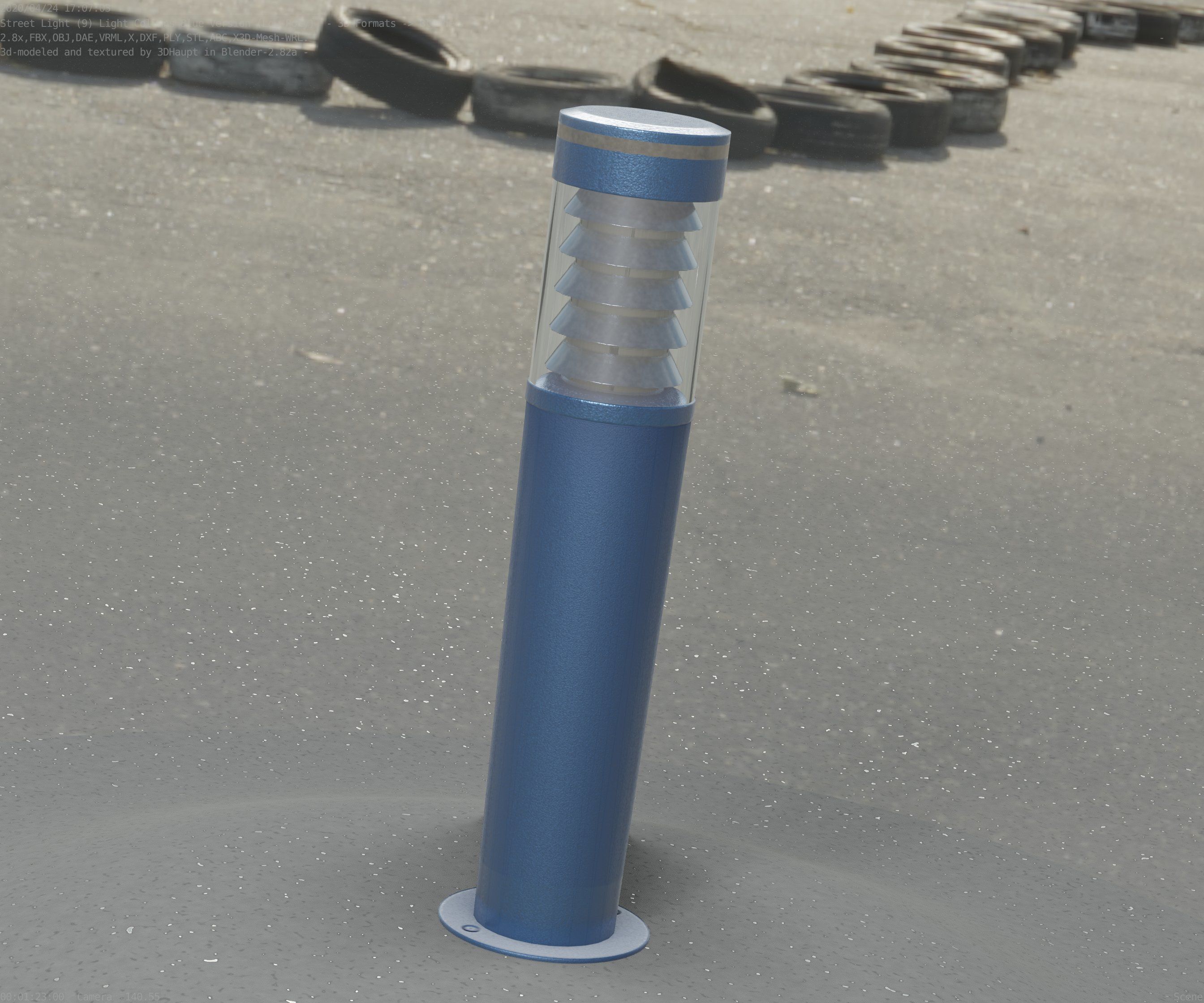 Low-Poly Blue Light Column 20 - Street Light Set-9 Low-poly 3D model_93