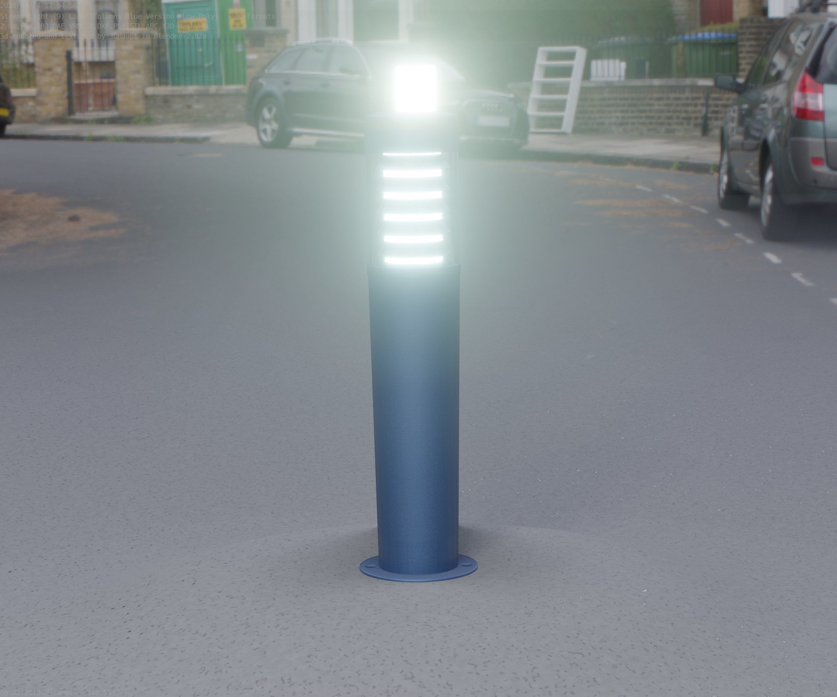 Low-Poly Blue Light Column 20 - Street Light Set-9 Low-poly 3D model_26