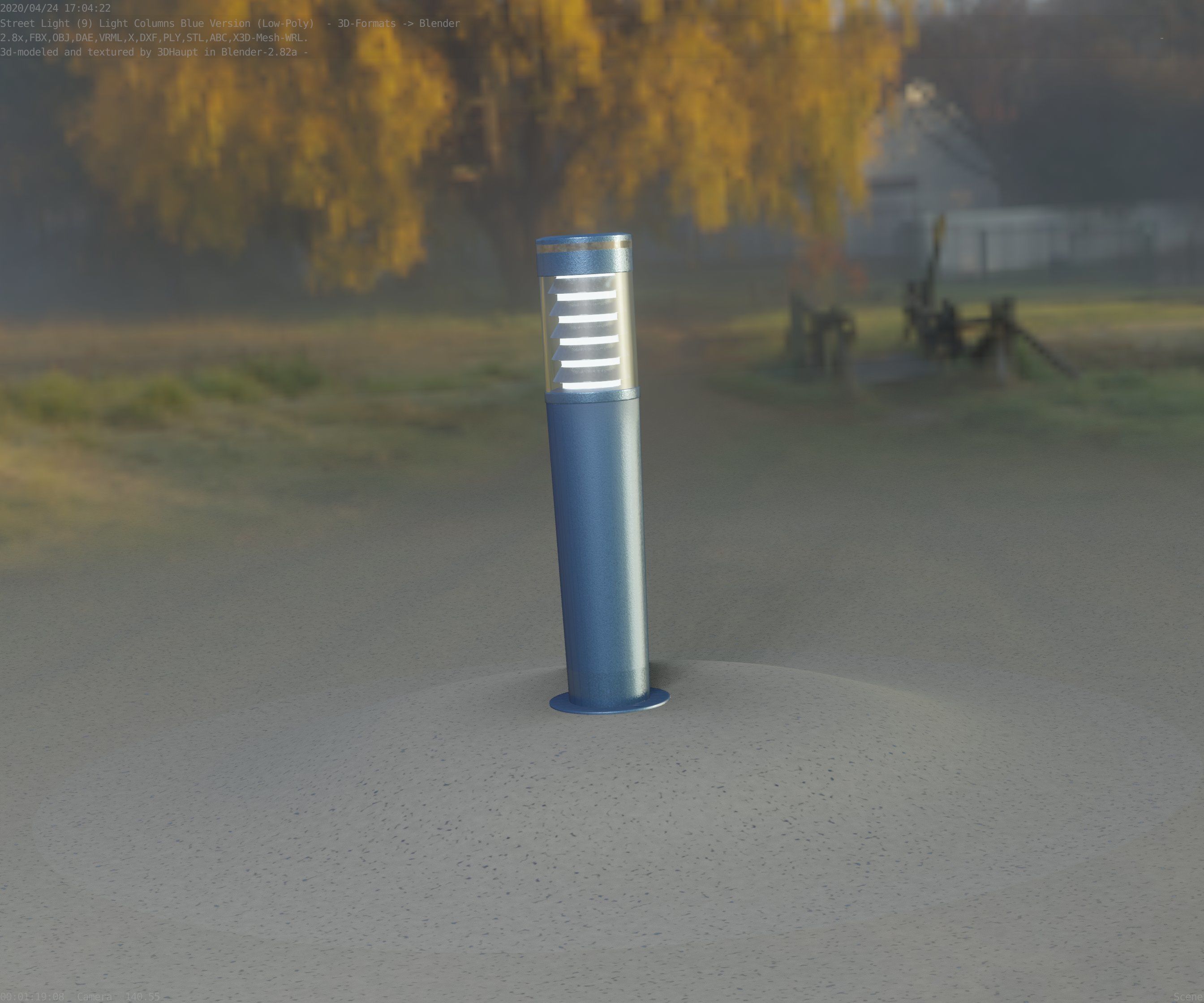 Low-Poly Blue Light Column 20 - Street Light Set-9 Low-poly 3D model_16