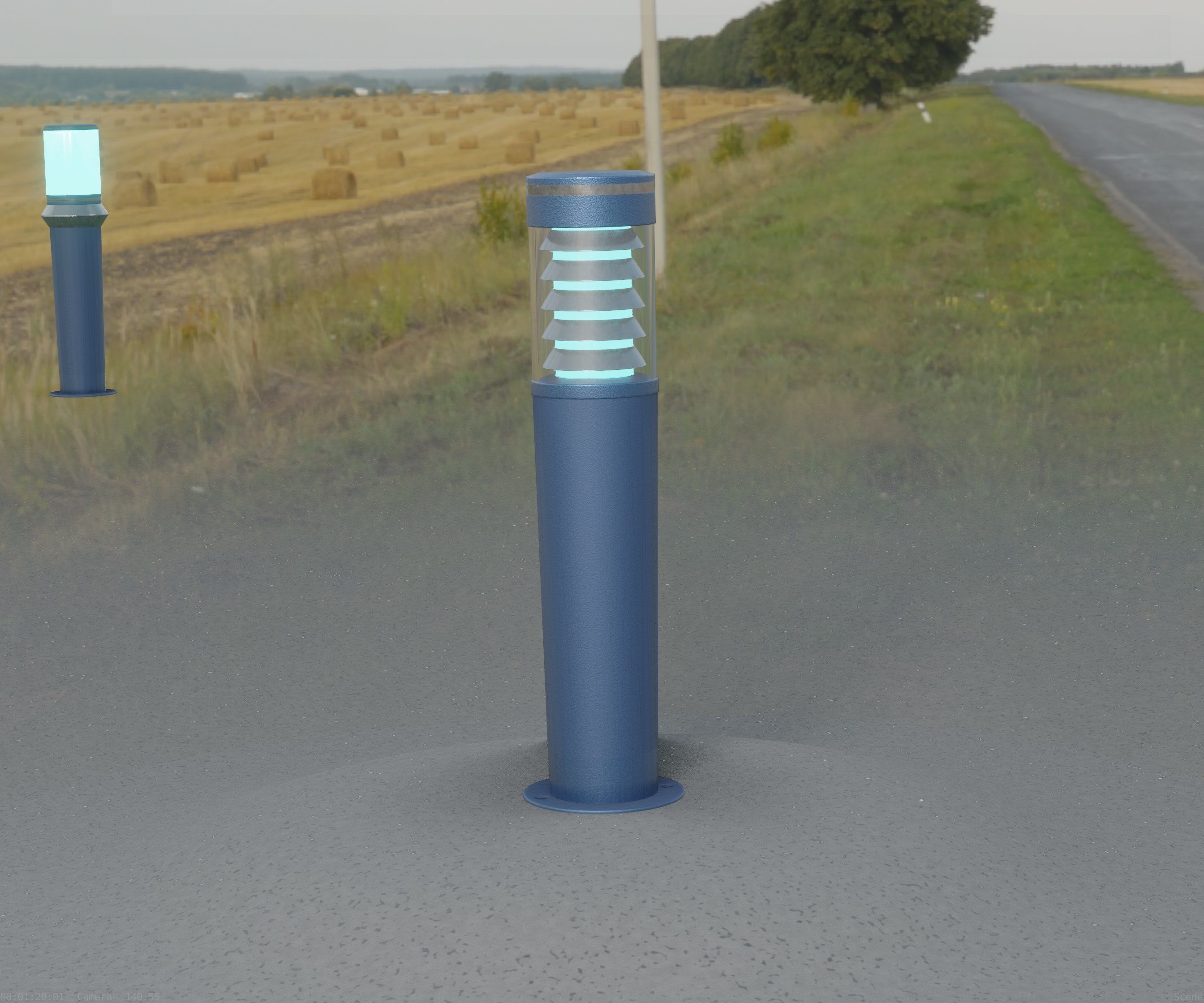 Low-Poly Blue Light Column 20 - Street Light Set-9 Low-poly 3D model_23