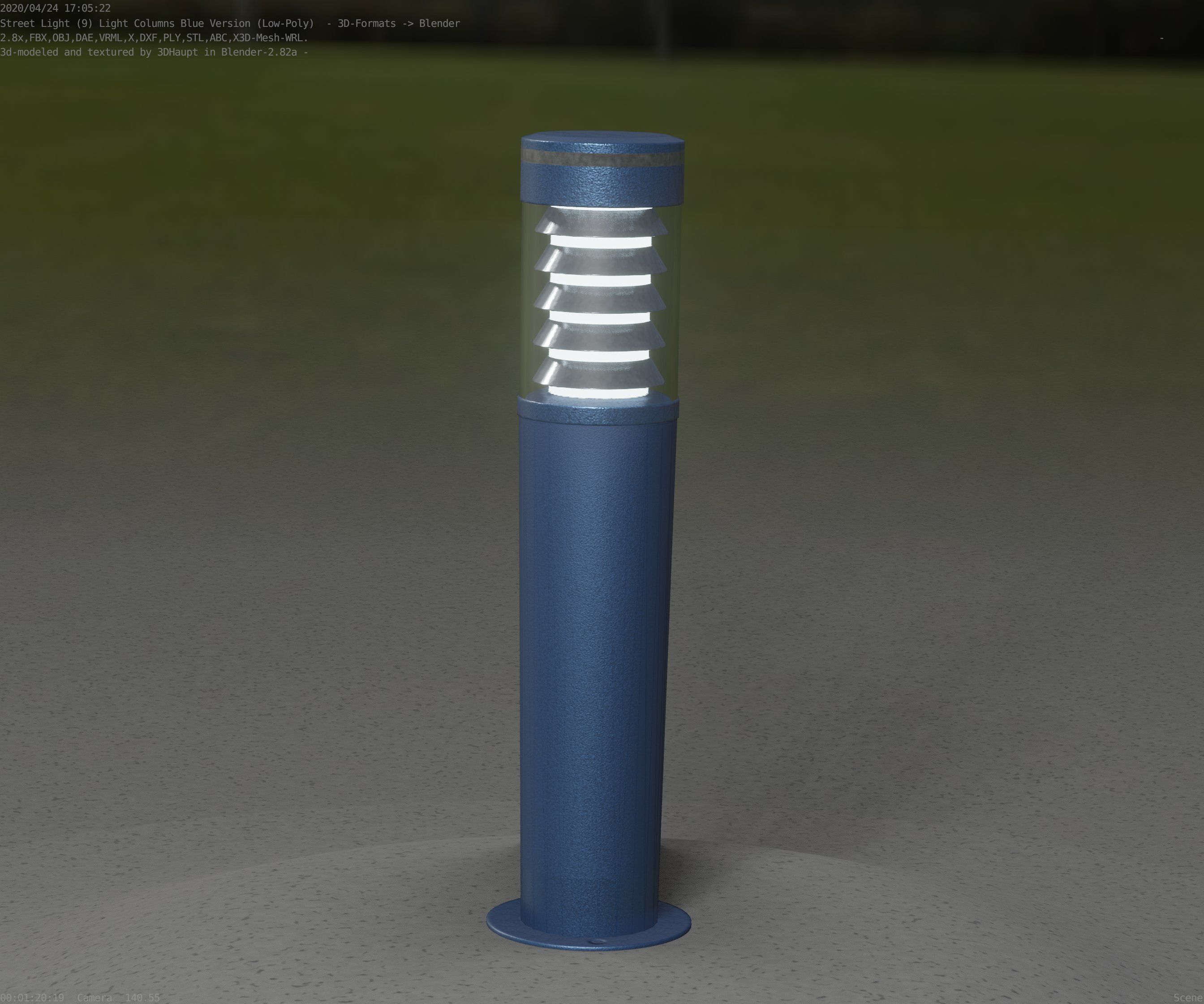 Low-Poly Blue Light Column 20 - Street Light Set-9 Low-poly 3D model_41