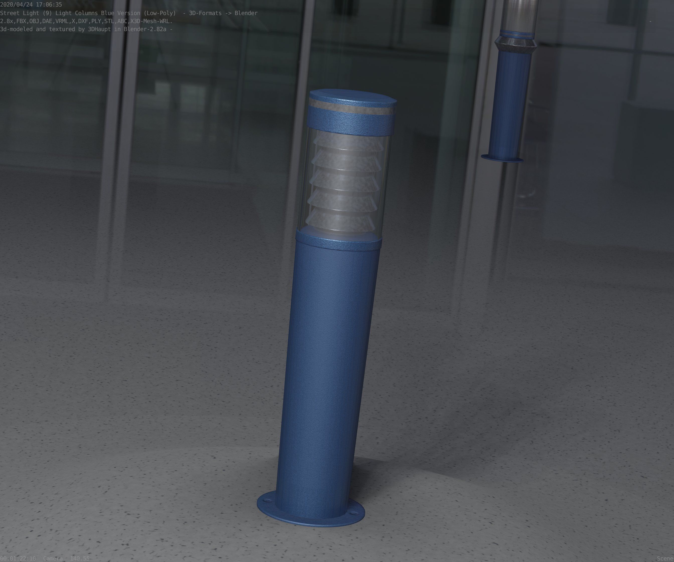 Low-Poly Blue Light Column 20 - Street Light Set-9 Low-poly 3D model_79