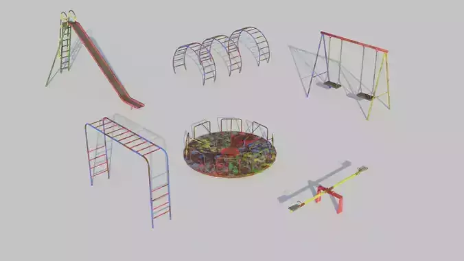 Old Playground Equipment - Low-poly PBR Low-poly 3D model