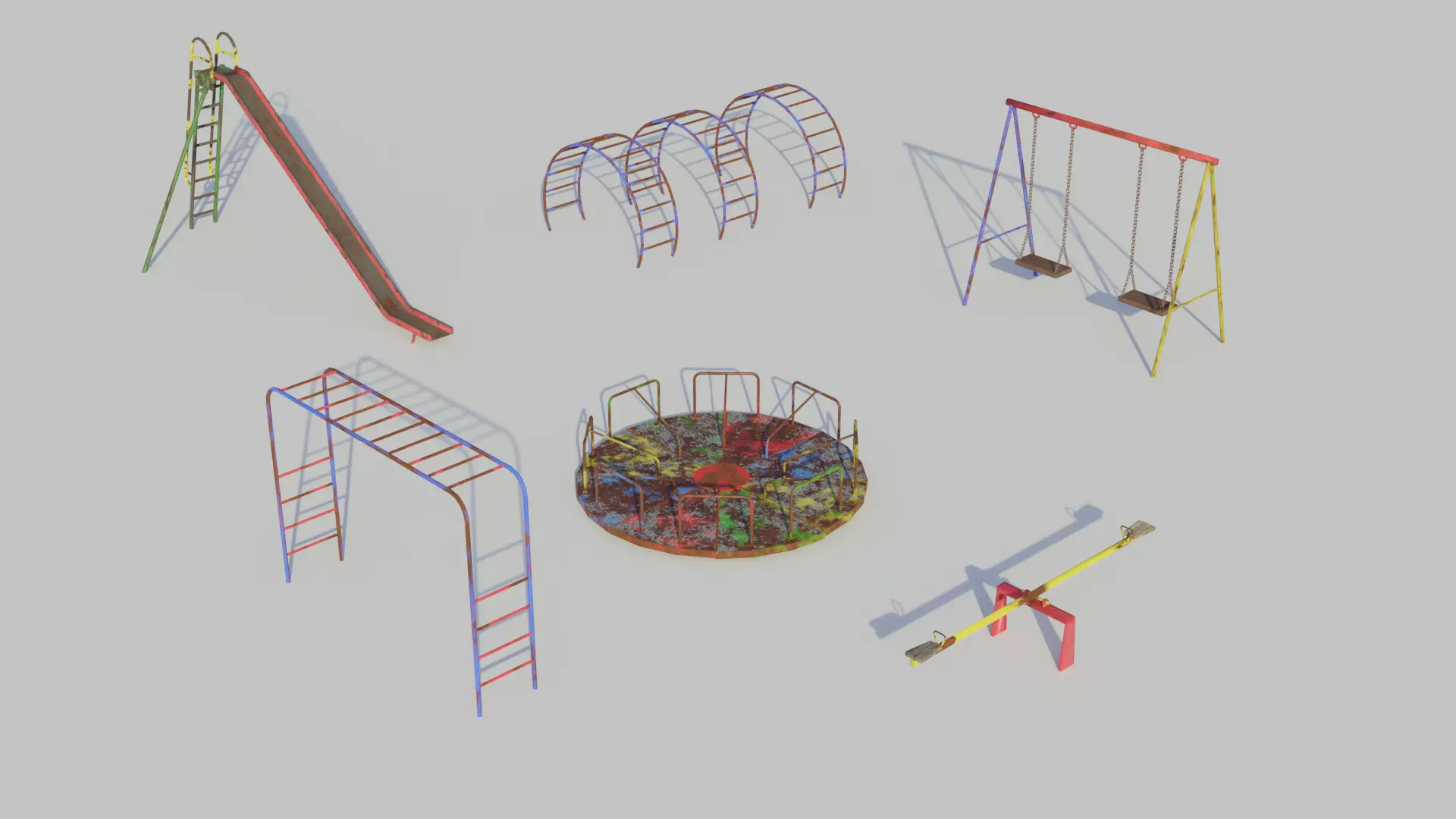 Old Playground Equipment - Low-poly PBR Low-poly 3D model_0