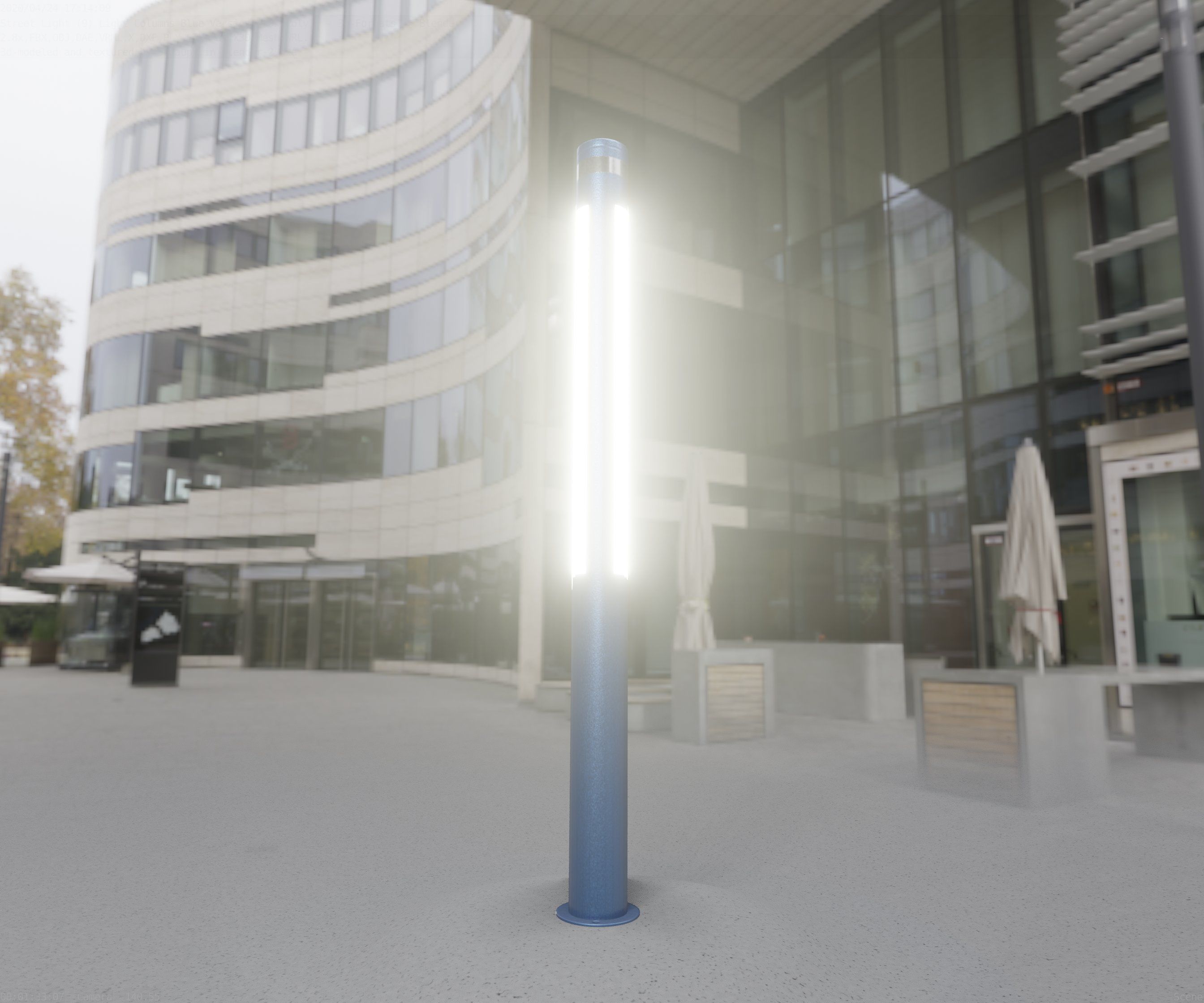 Low-Poly Blue Light Column 23 - Street Light Set-9 Low-poly 3D model_5