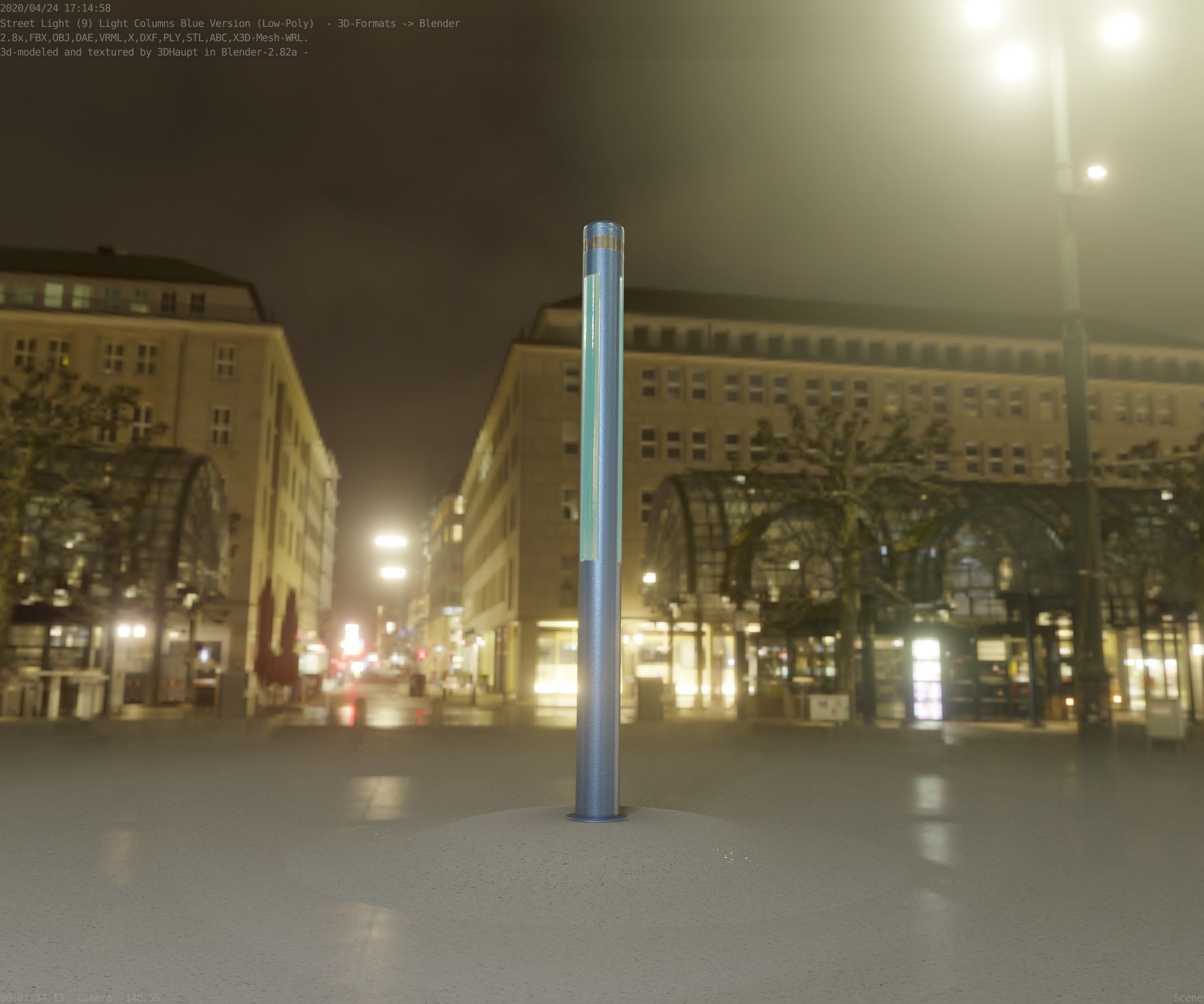 Low-Poly Blue Light Column 23 - Street Light Set-9 Low-poly 3D model_69