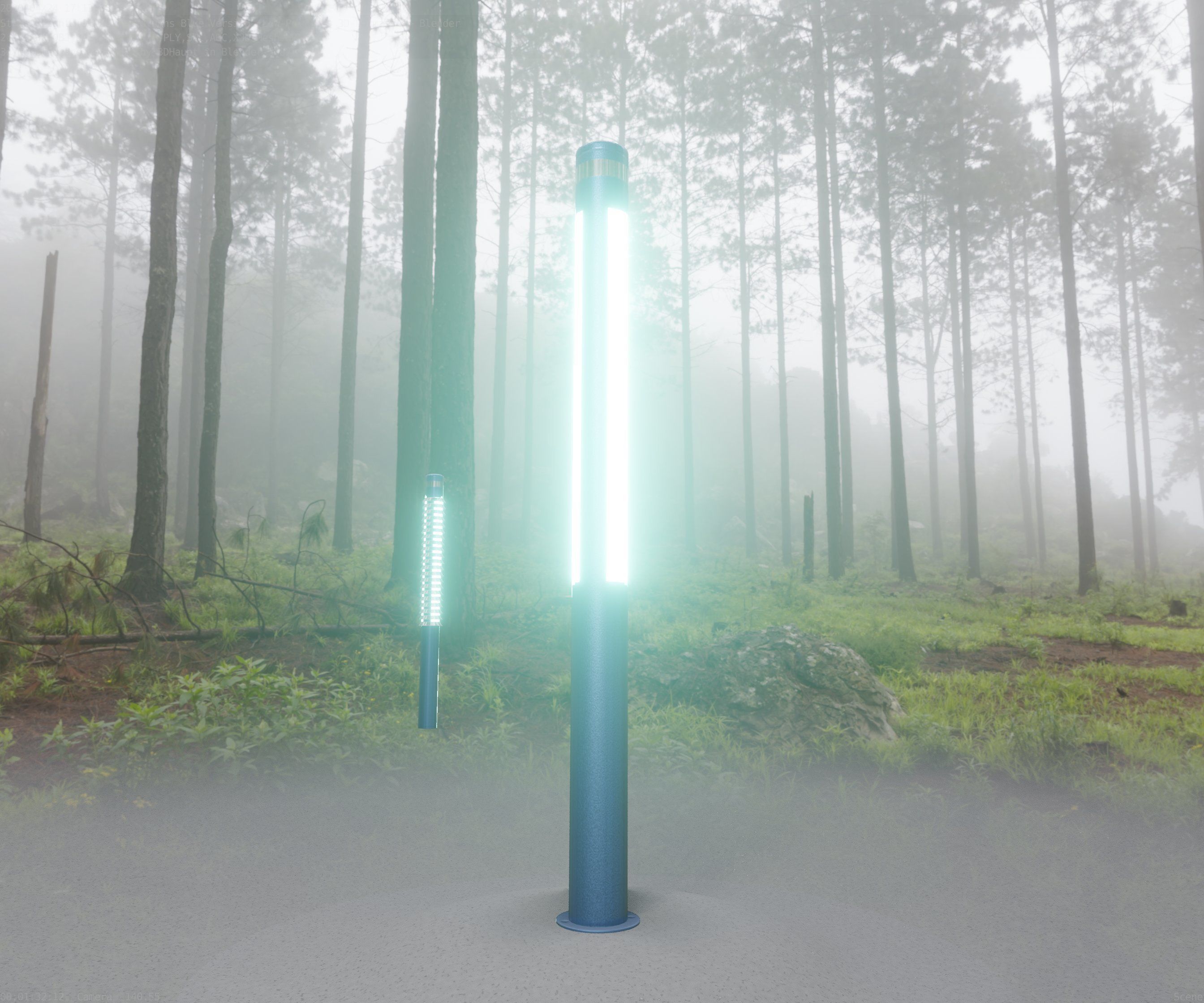 Low-Poly Blue Light Column 23 - Street Light Set-9 Low-poly 3D model_26