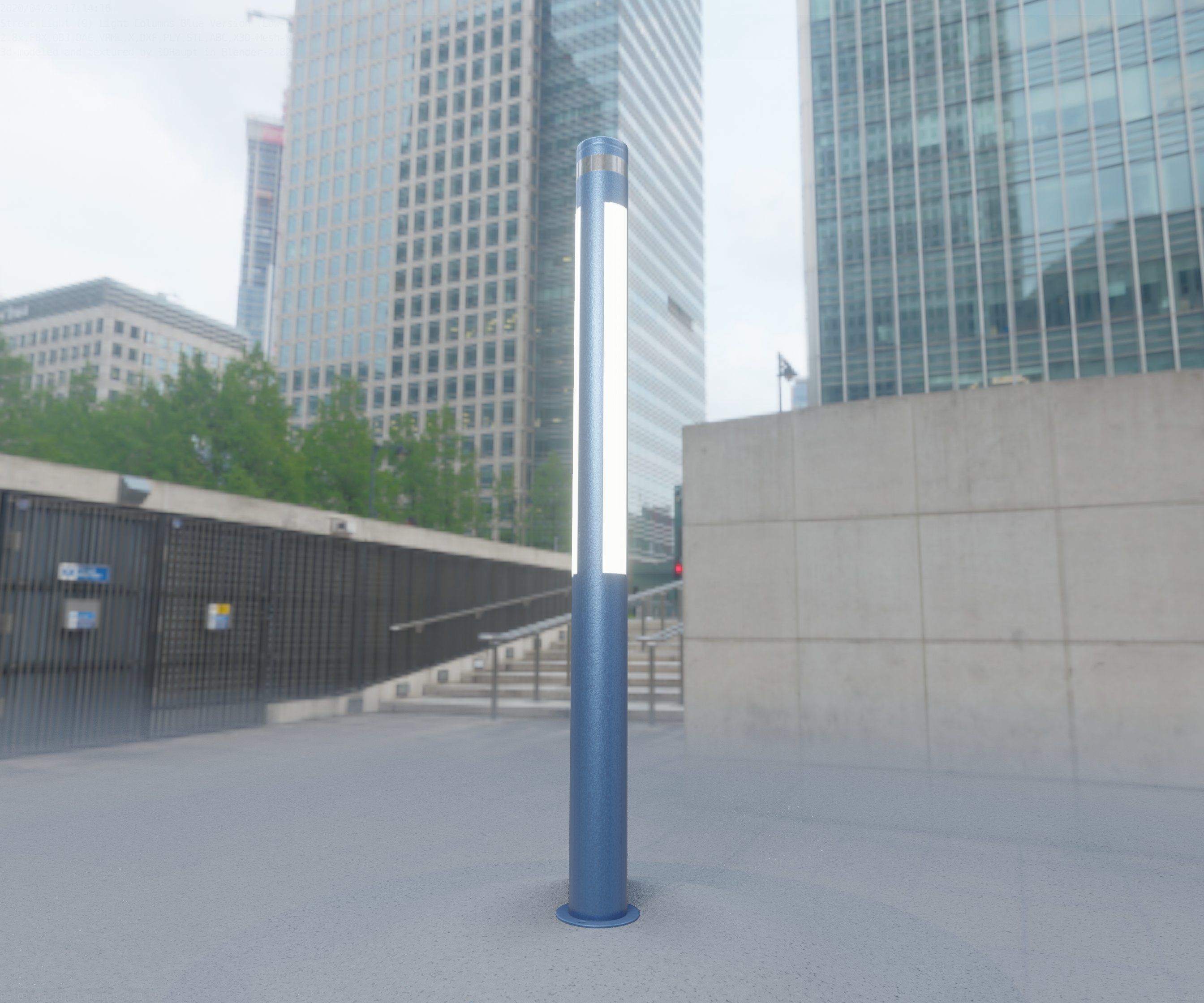 Low-Poly Blue Light Column 23 - Street Light Set-9 Low-poly 3D model_43
