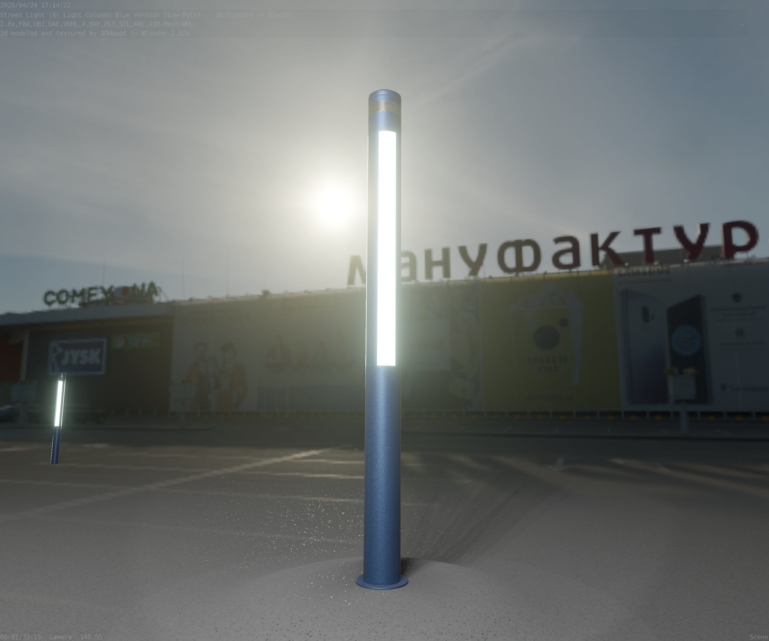 Low-Poly Blue Light Column 23 - Street Light Set-9 Low-poly 3D model_47