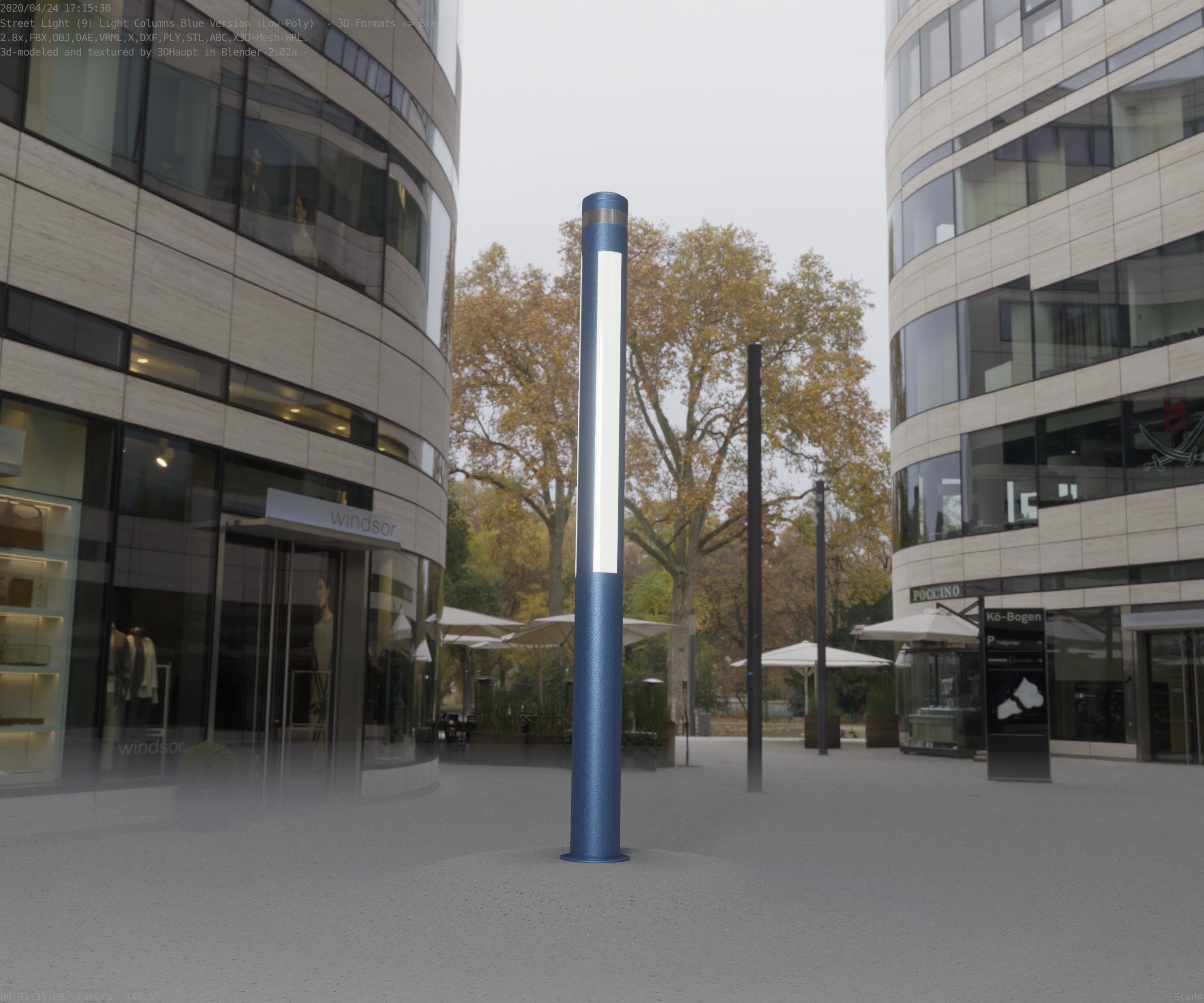 Low-Poly Blue Light Column 23 - Street Light Set-9 Low-poly 3D model_88