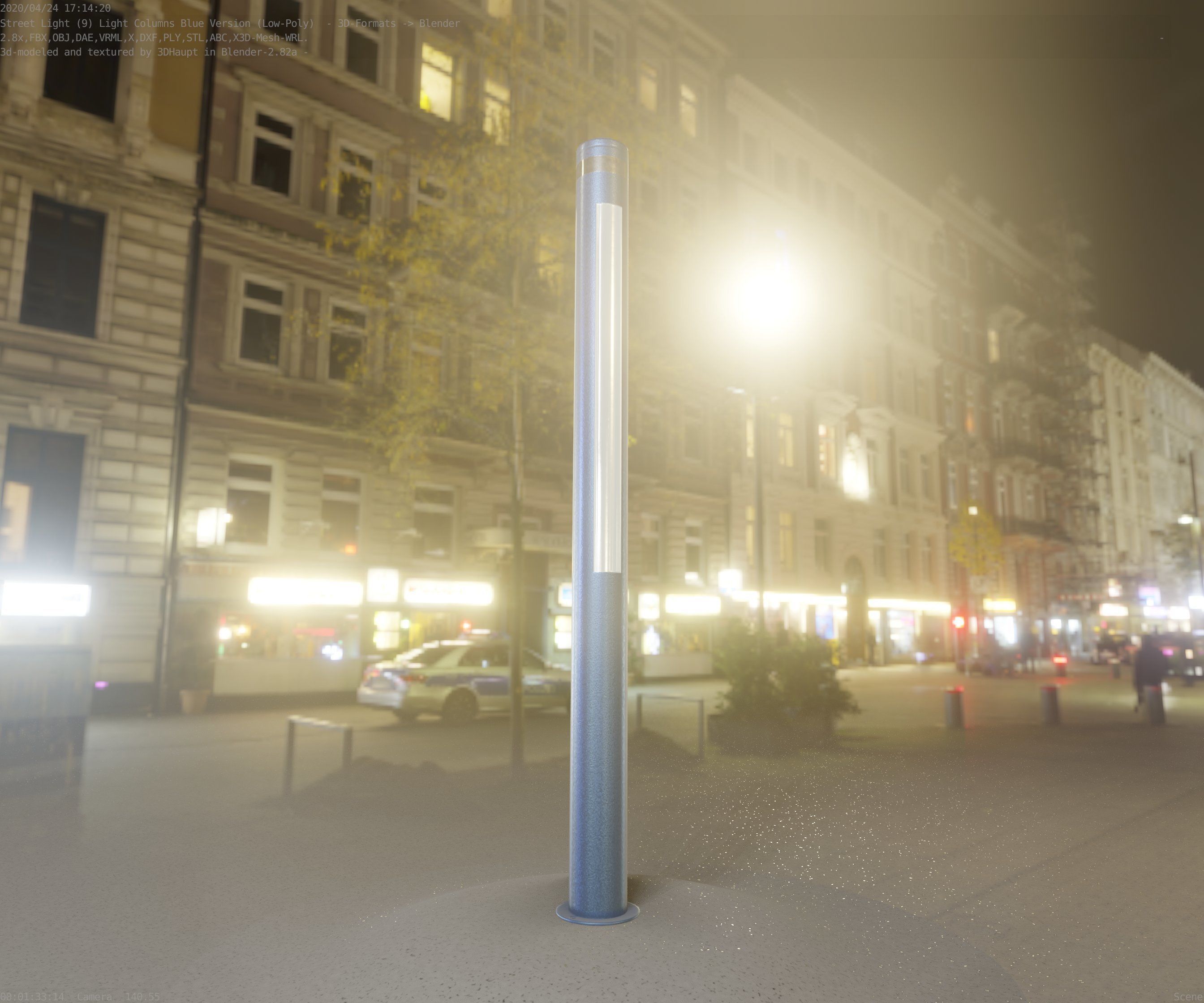 Low-Poly Blue Light Column 23 - Street Light Set-9 Low-poly 3D model_46