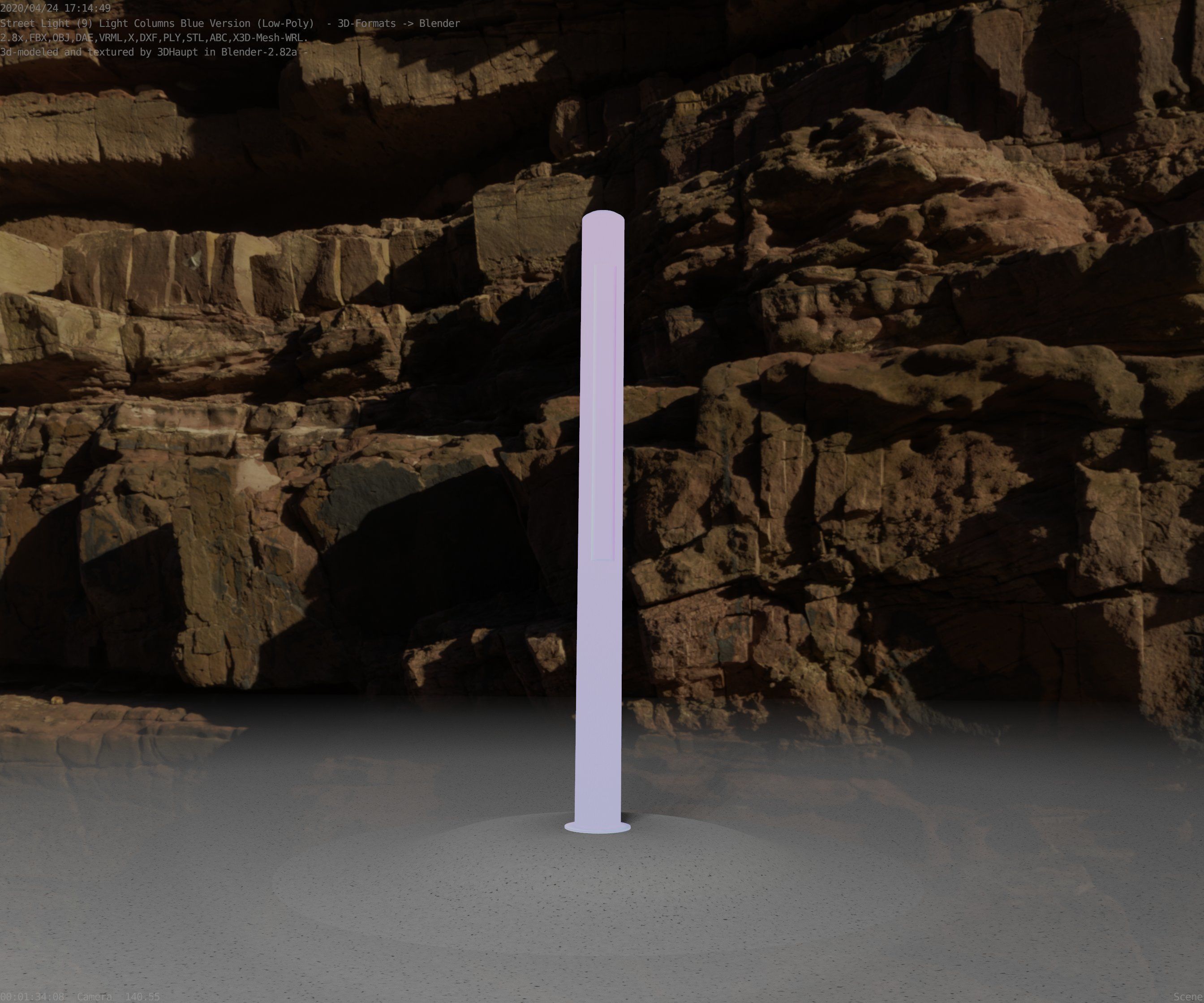 Low-Poly Blue Light Column 23 - Street Light Set-9 Low-poly 3D model_64