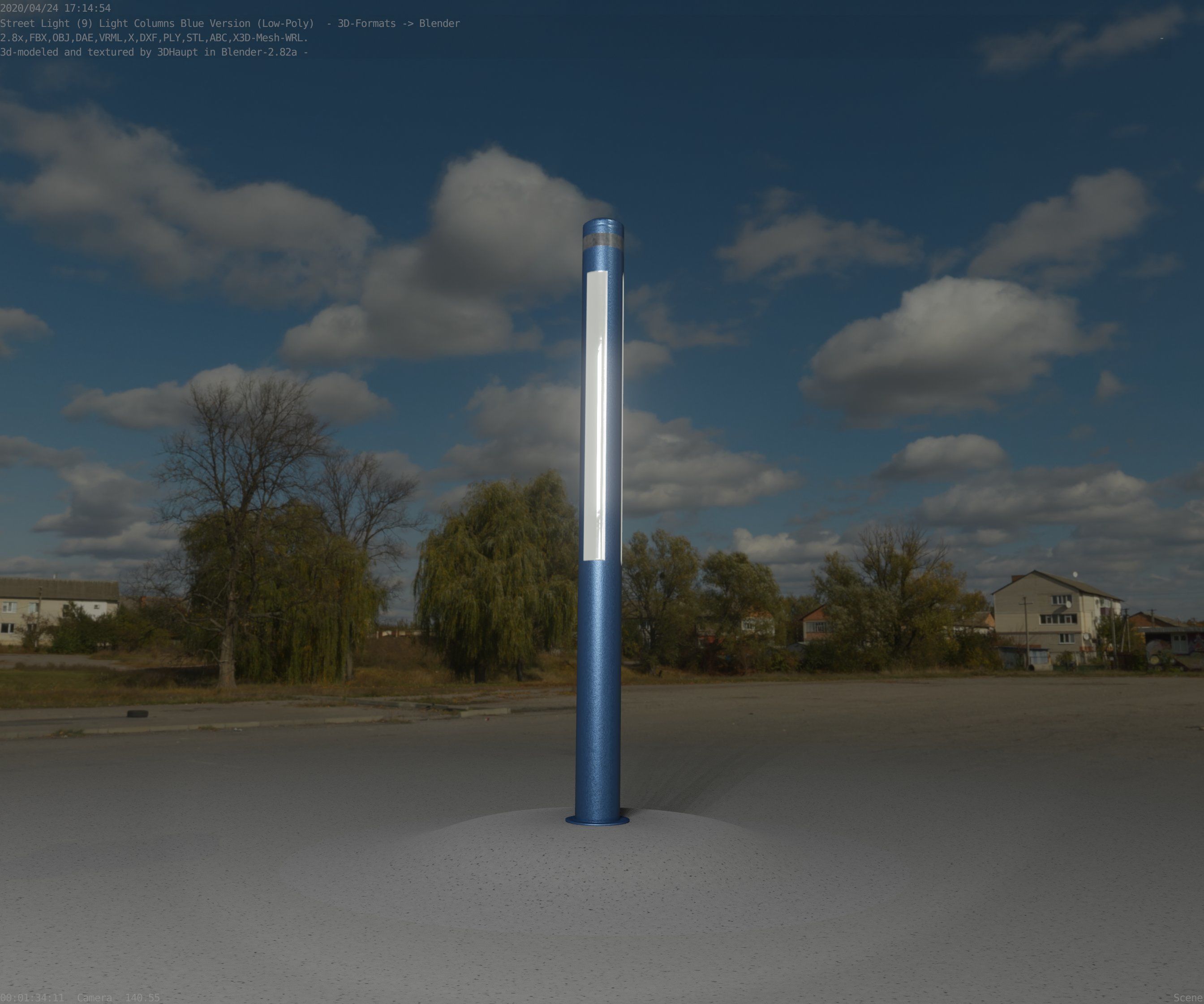 Low-Poly Blue Light Column 23 - Street Light Set-9 Low-poly 3D model_67