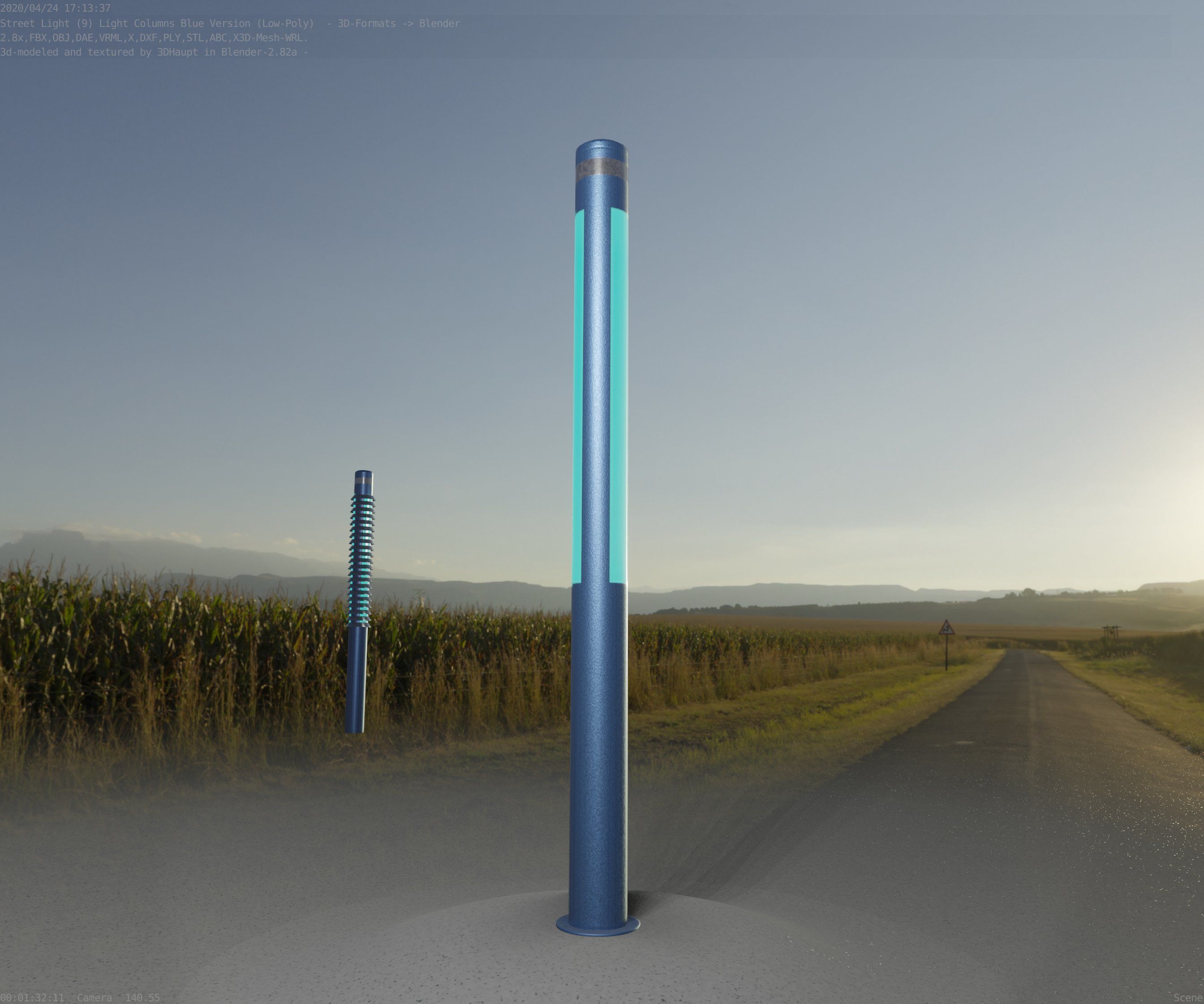 Low-Poly Blue Light Column 23 - Street Light Set-9 Low-poly 3D model_25
