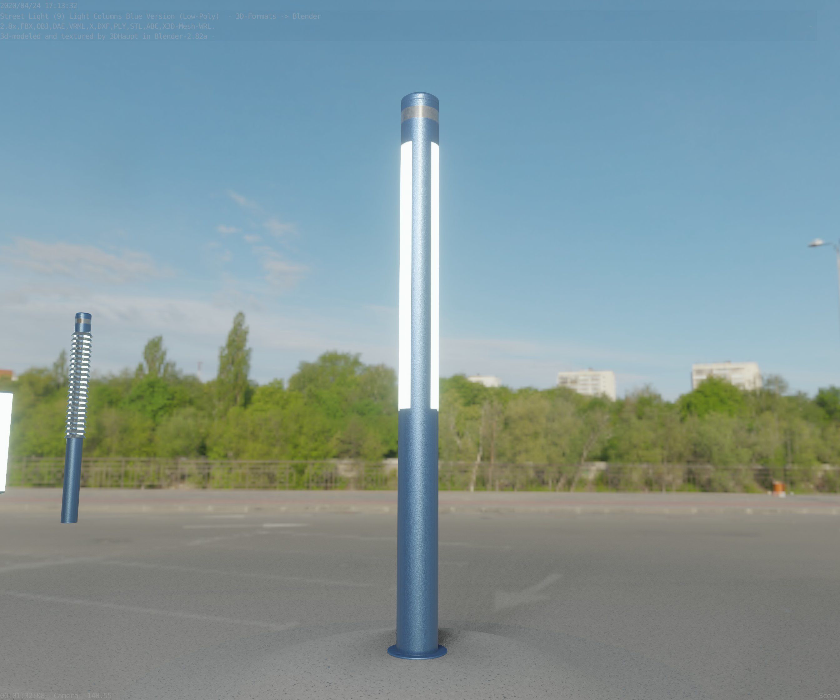 Low-Poly Blue Light Column 23 - Street Light Set-9 Low-poly 3D model_22
