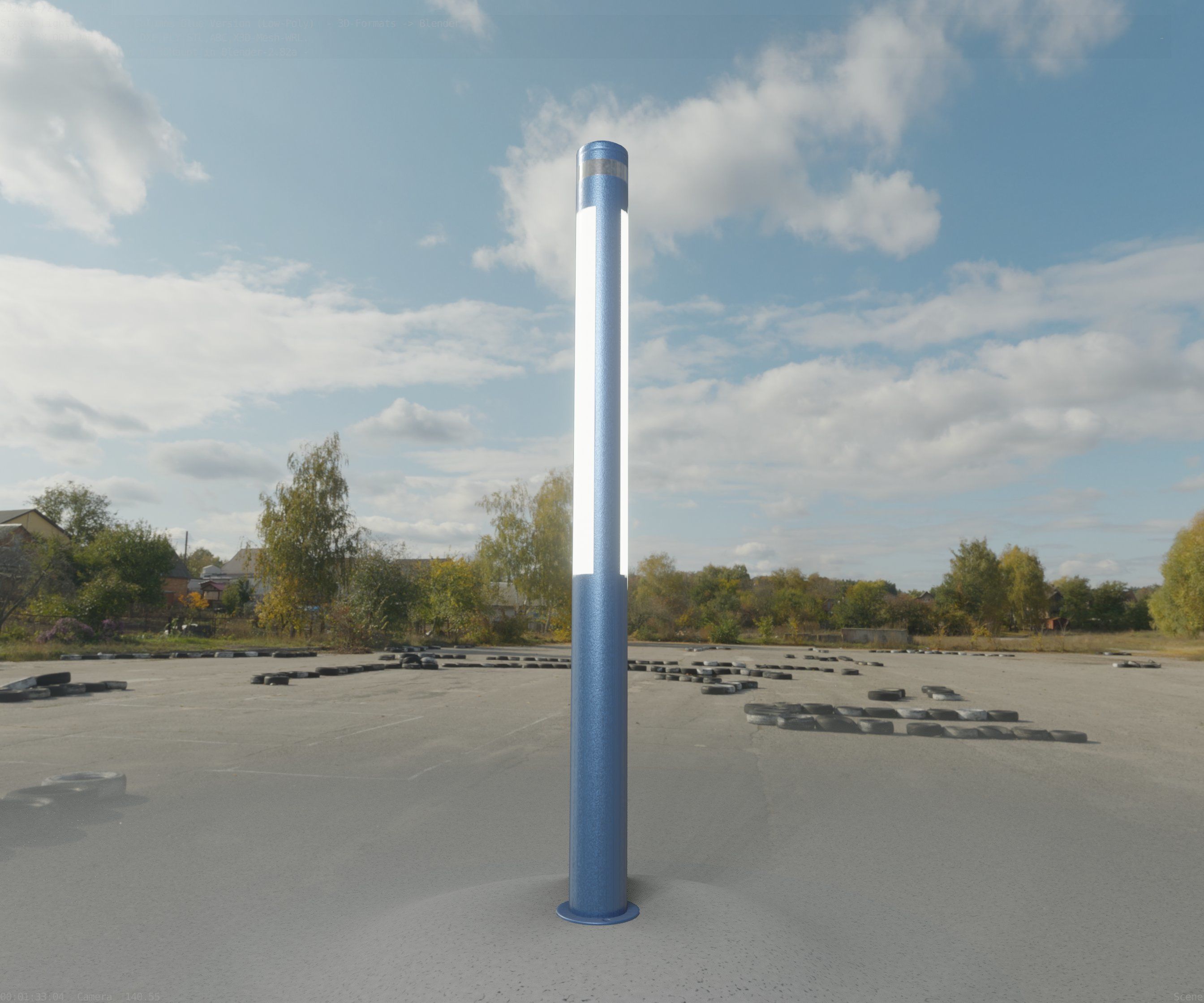 Low-Poly Blue Light Column 23 - Street Light Set-9 Low-poly 3D model_2
