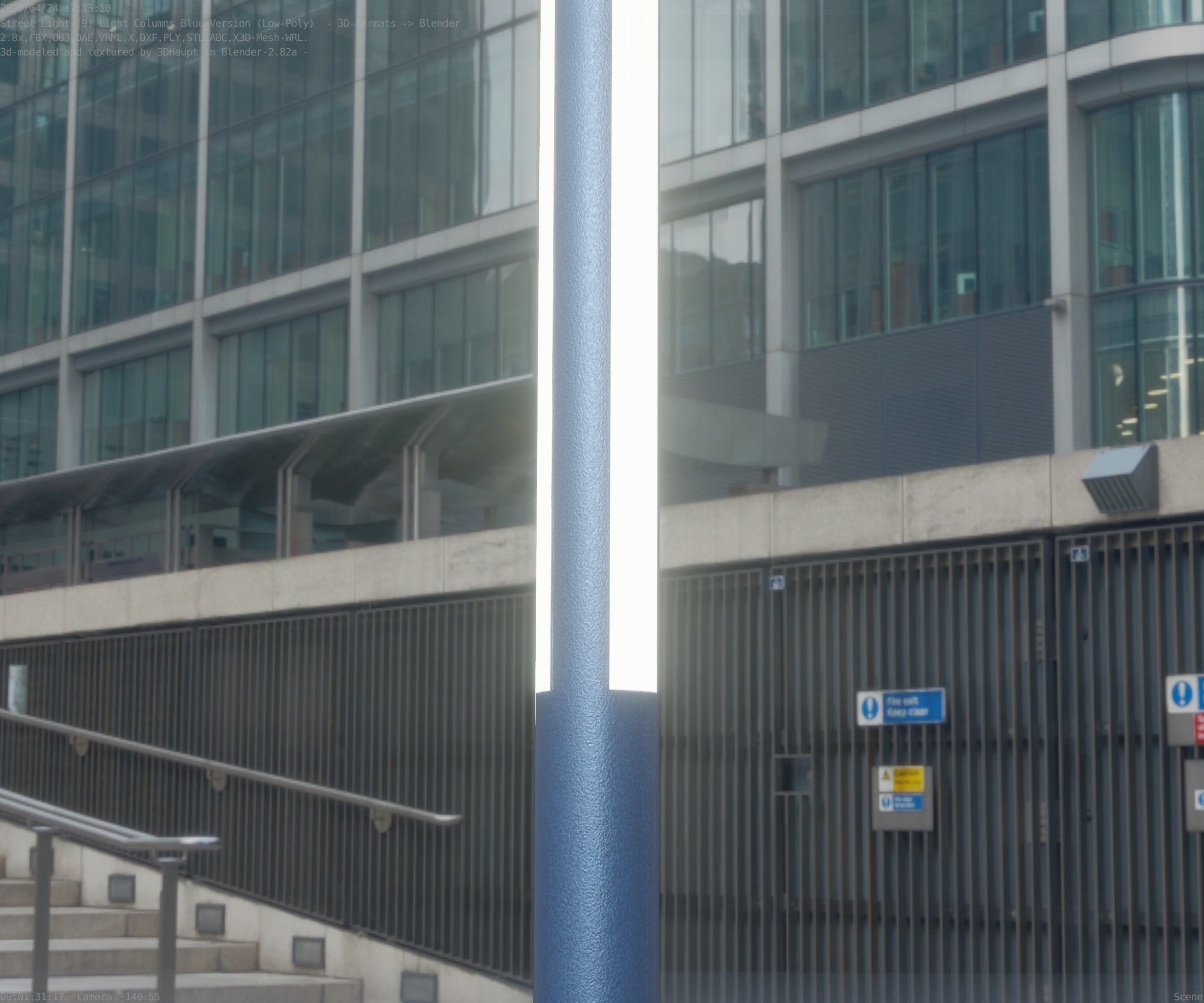 Low-Poly Blue Light Column 23 - Street Light Set-9 Low-poly 3D model_7