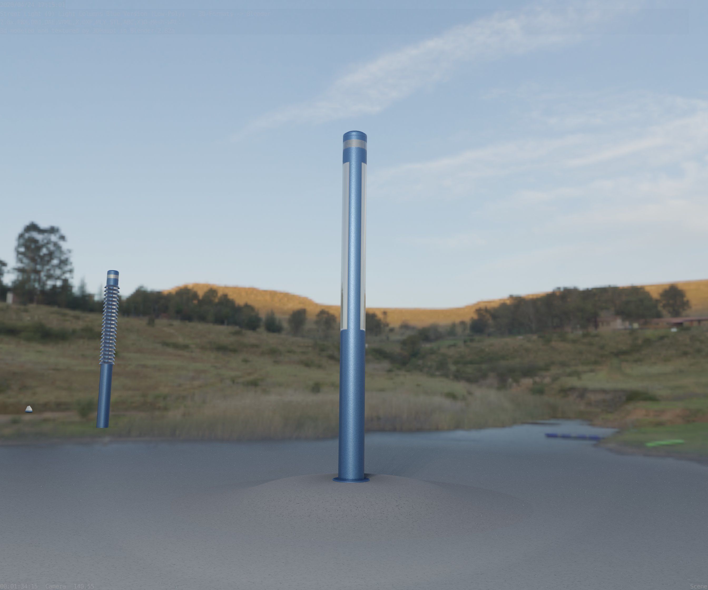 Low-Poly Blue Light Column 23 - Street Light Set-9 Low-poly 3D model_71