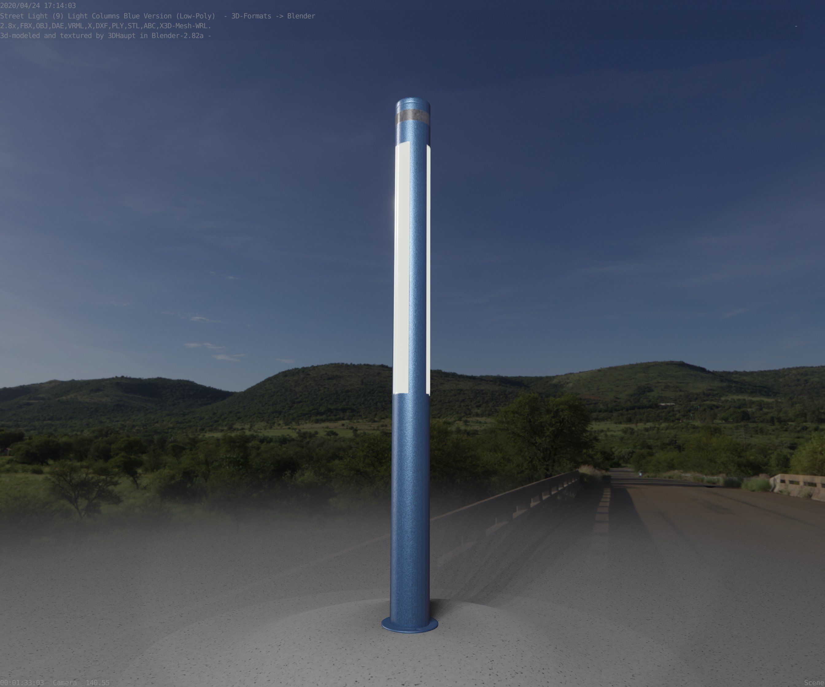 Low-Poly Blue Light Column 23 - Street Light Set-9 Low-poly 3D model_1