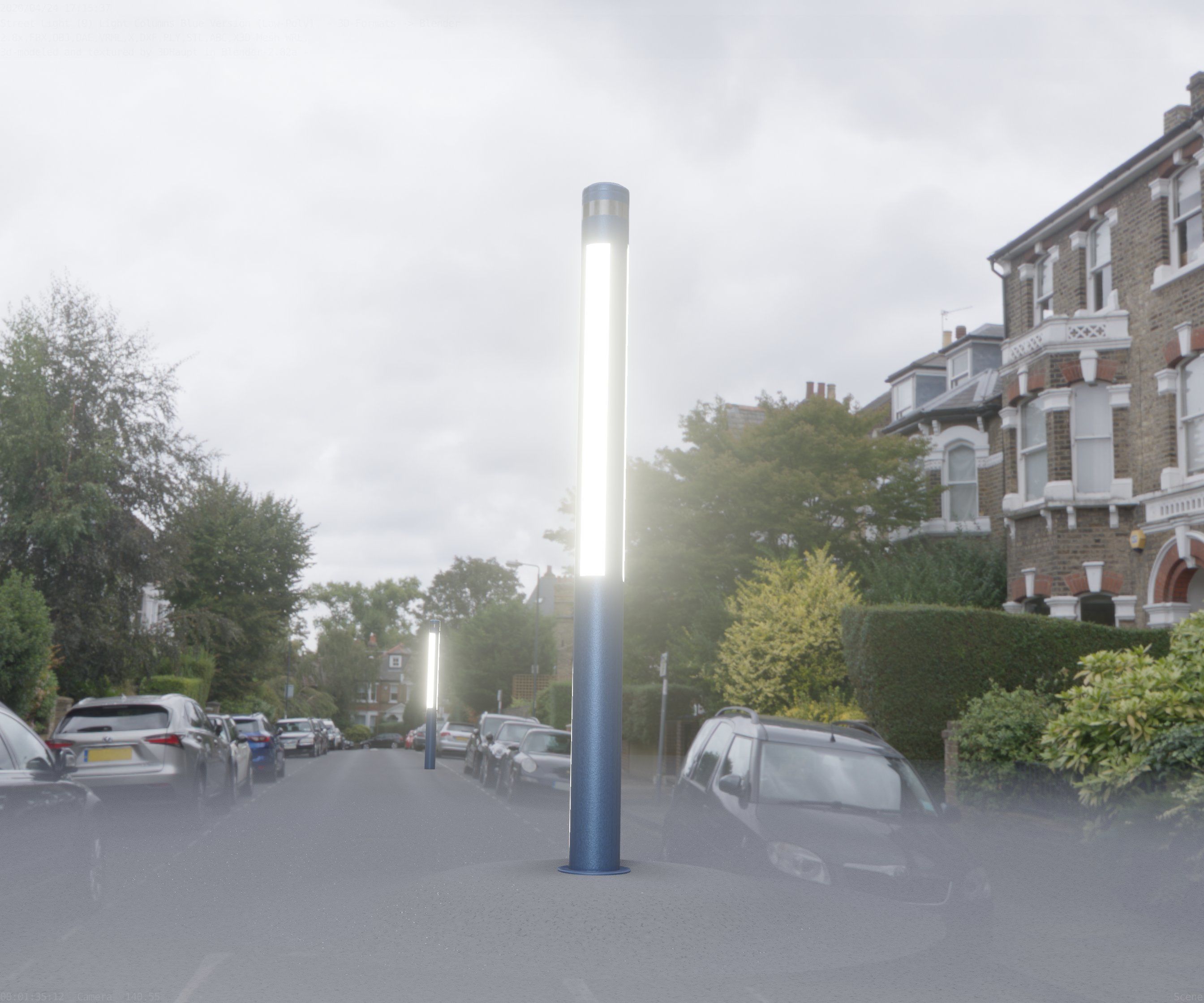 Low-Poly Blue Light Column 23 - Street Light Set-9 Low-poly 3D model_92