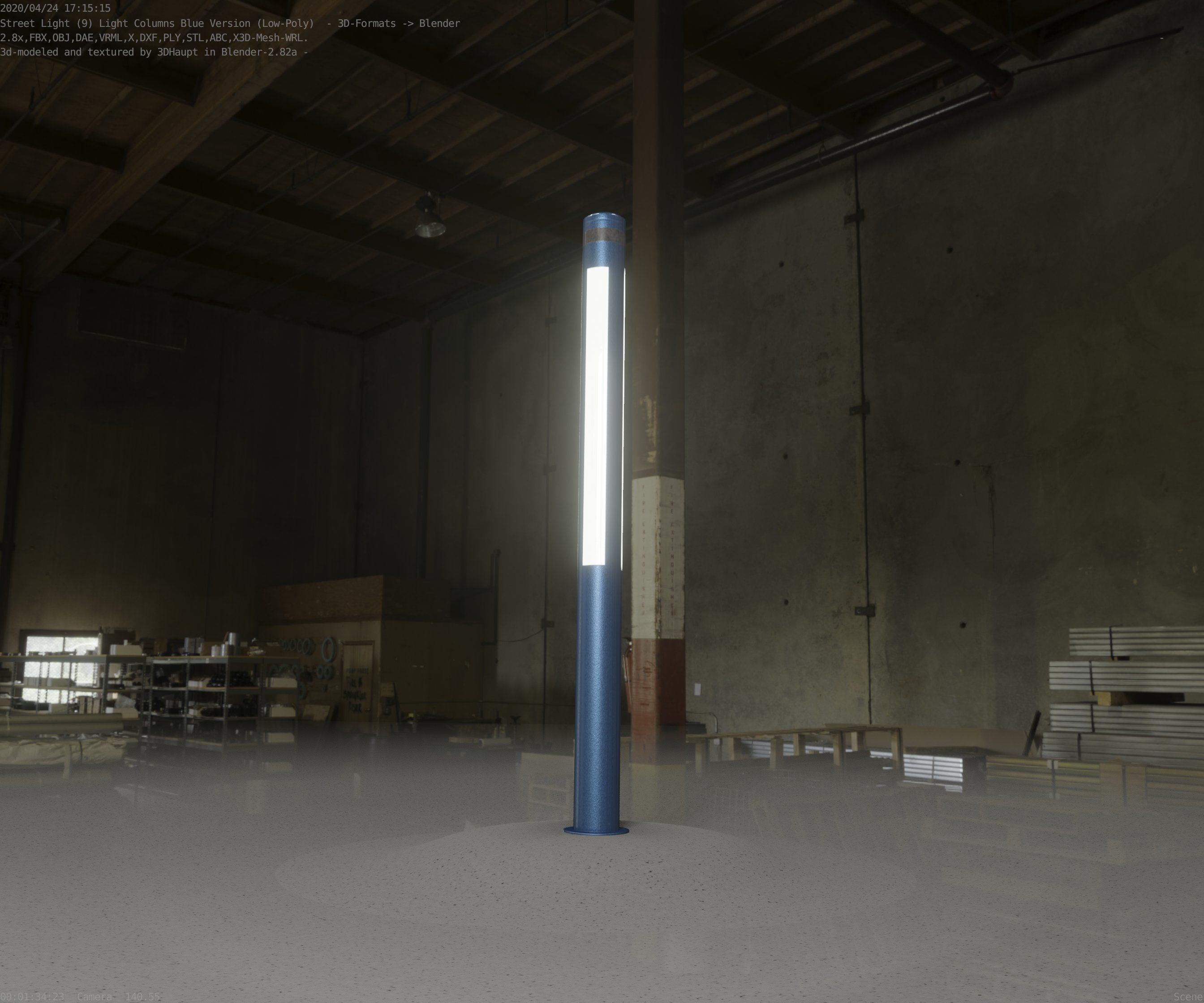 Low-Poly Blue Light Column 23 - Street Light Set-9 Low-poly 3D model_79