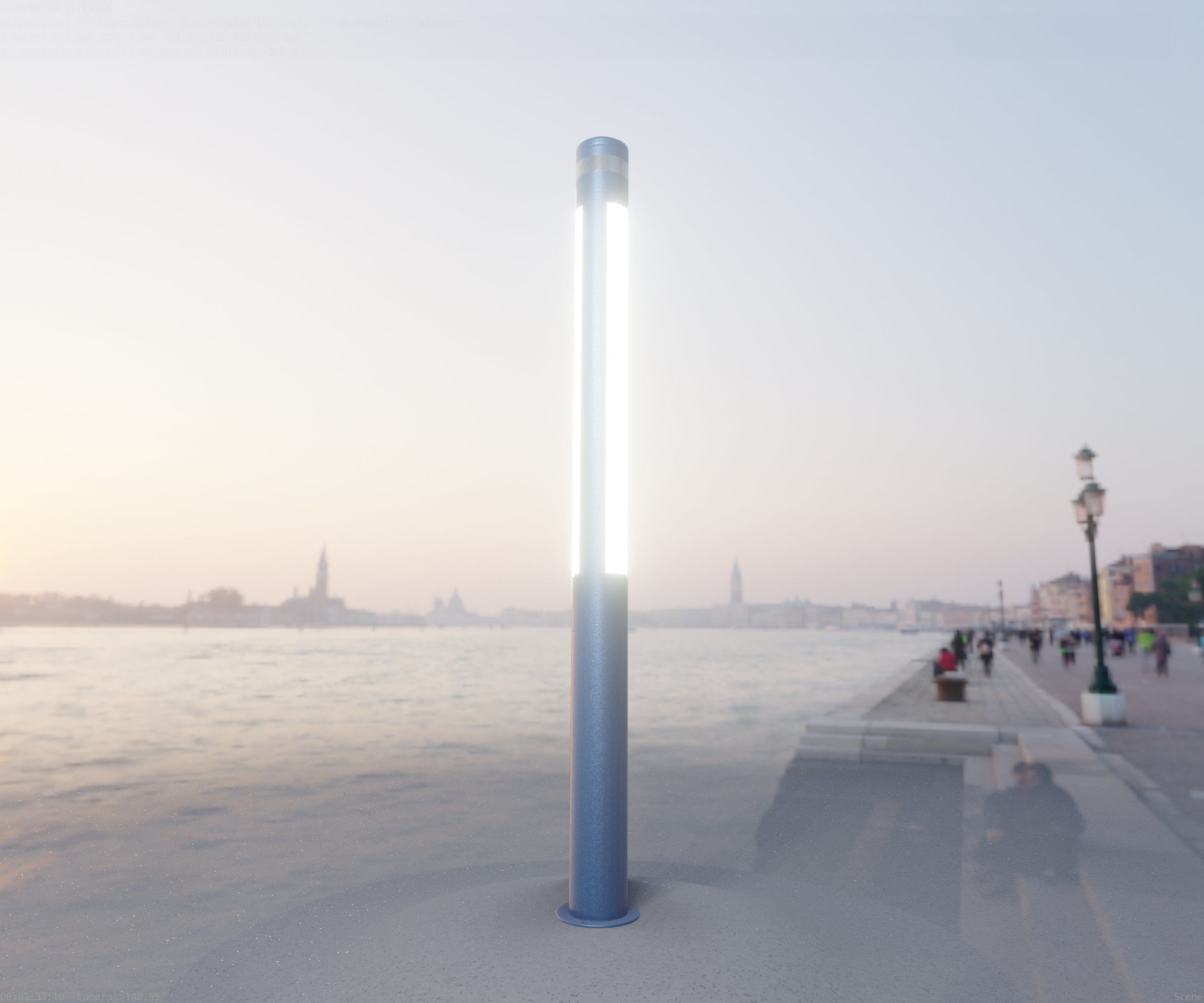 Low-Poly Blue Light Column 23 - Street Light Set-9 Low-poly 3D model_42