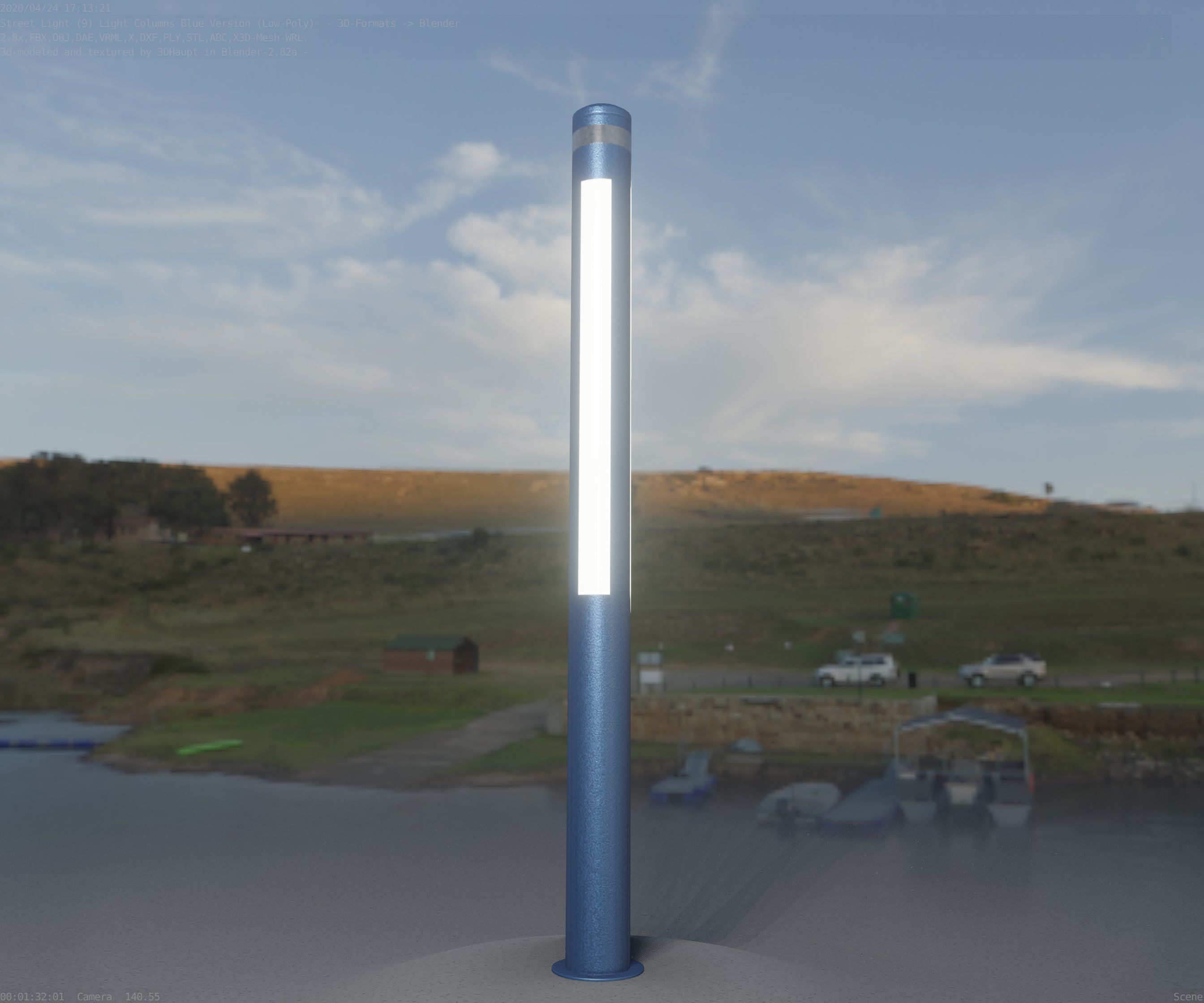Low-Poly Blue Light Column 23 - Street Light Set-9 Low-poly 3D model_15