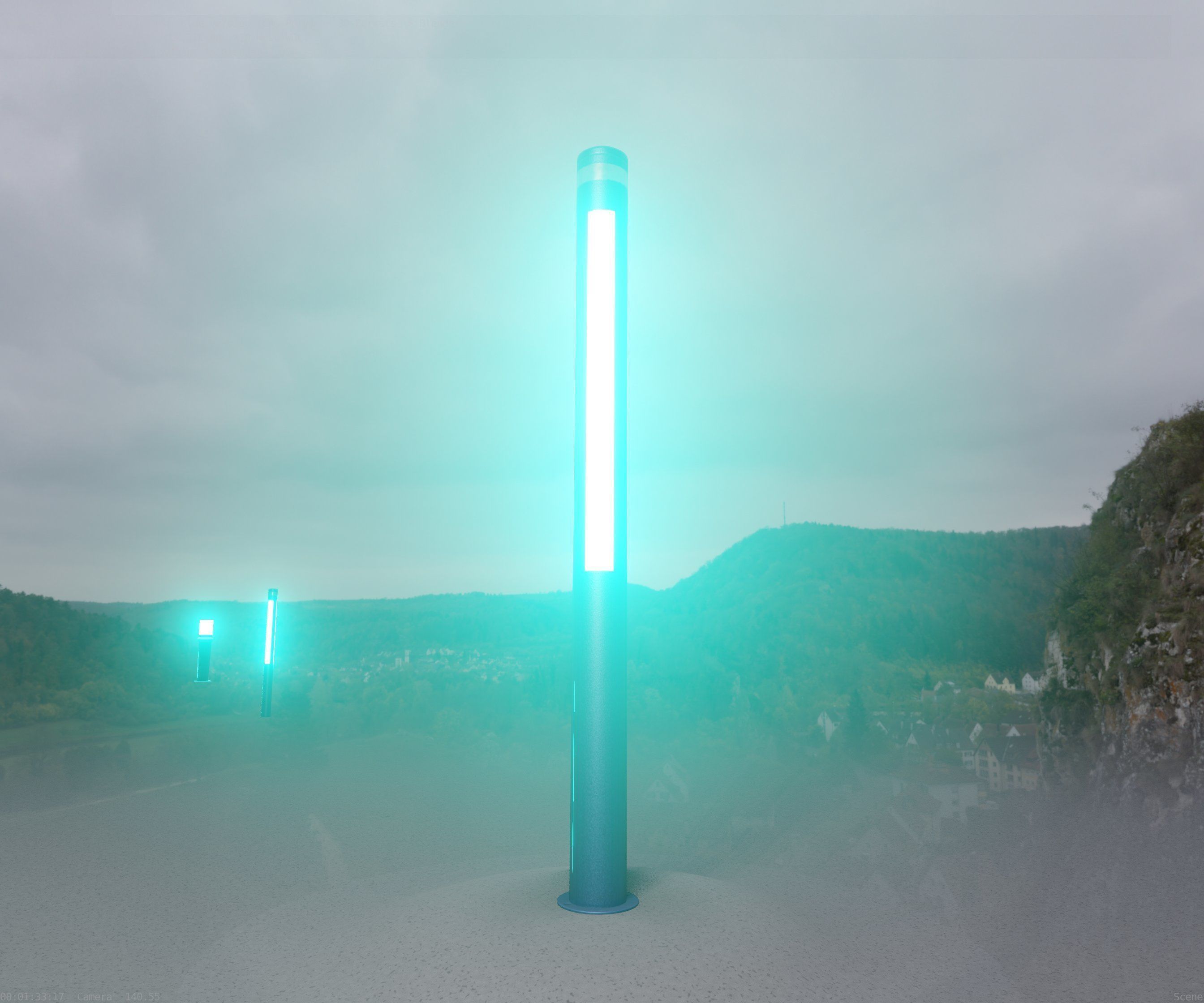 Low-Poly Blue Light Column 23 - Street Light Set-9 Low-poly 3D model_49