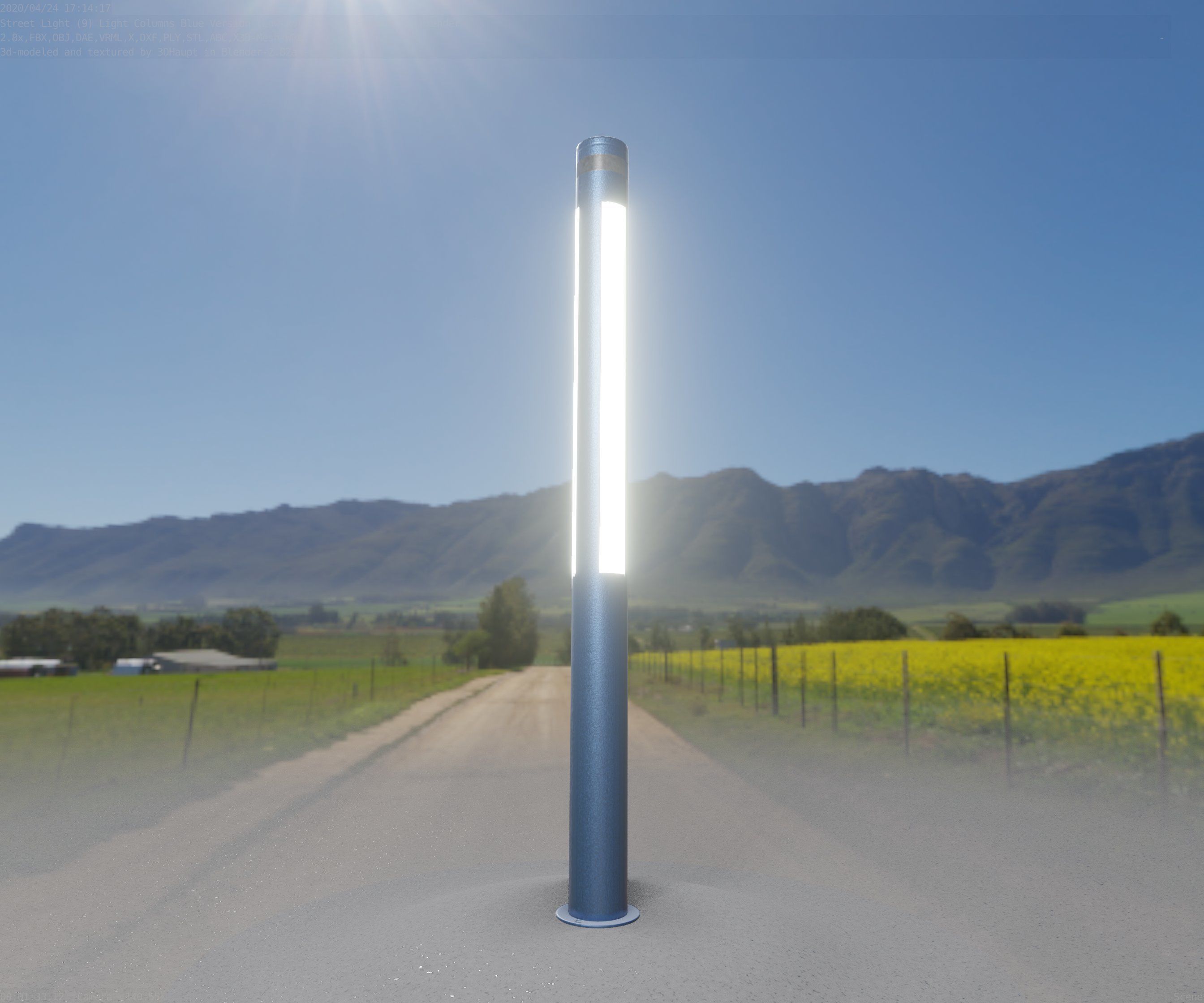Low-Poly Blue Light Column 23 - Street Light Set-9 Low-poly 3D model_44