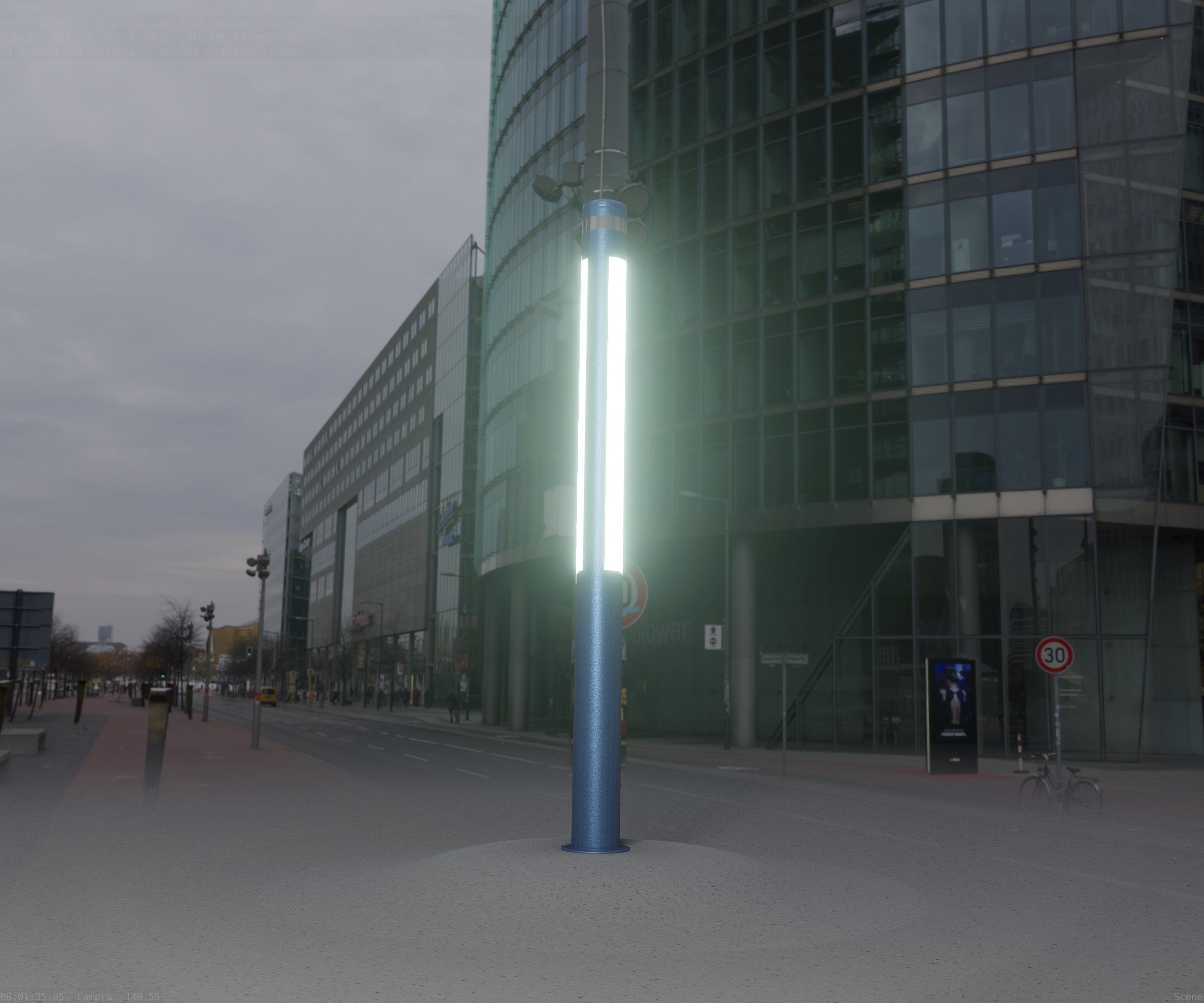 Low-Poly Blue Light Column 23 - Street Light Set-9 Low-poly 3D model_85