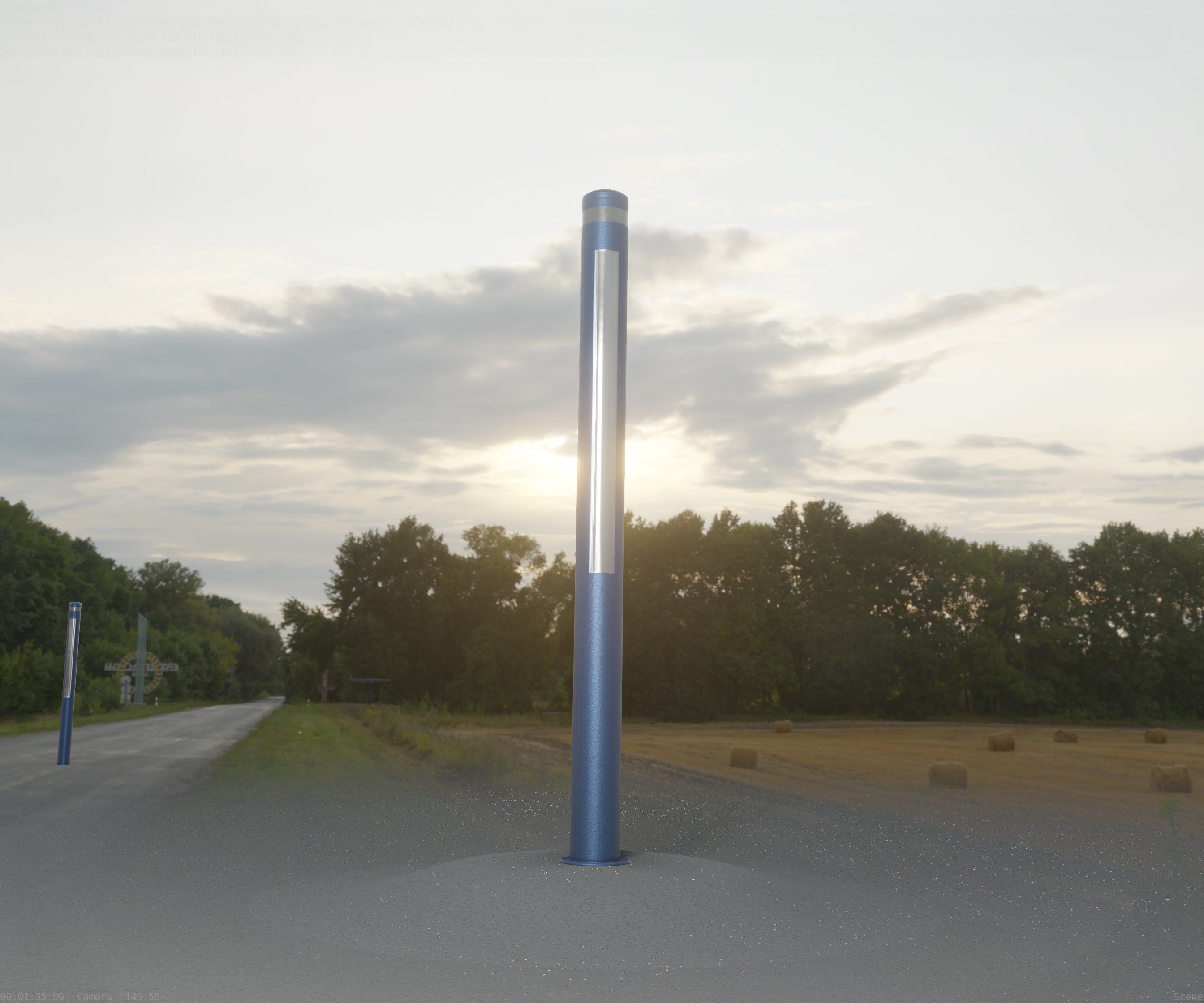 Low-Poly Blue Light Column 23 - Street Light Set-9 Low-poly 3D model_89