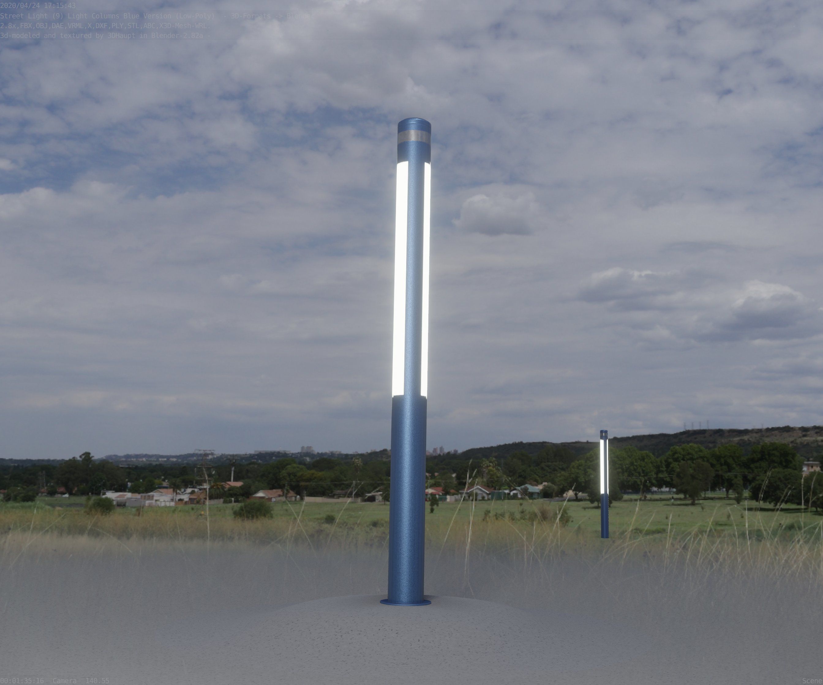 Low-Poly Blue Light Column 23 - Street Light Set-9 Low-poly 3D model_96