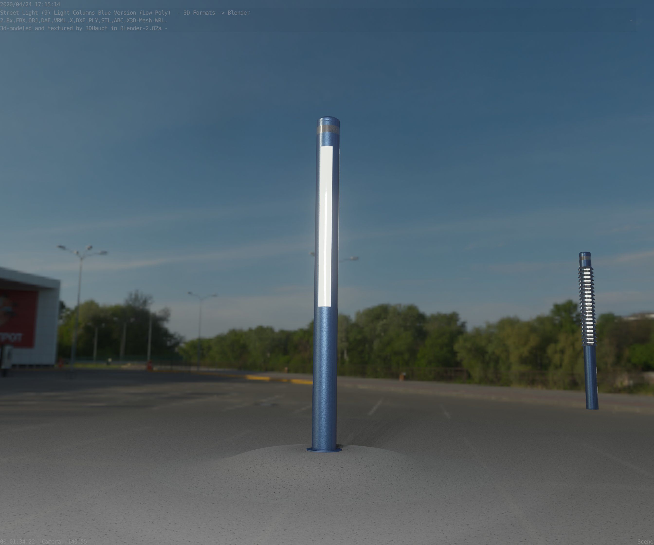 Low-Poly Blue Light Column 23 - Street Light Set-9 Low-poly 3D model_78
