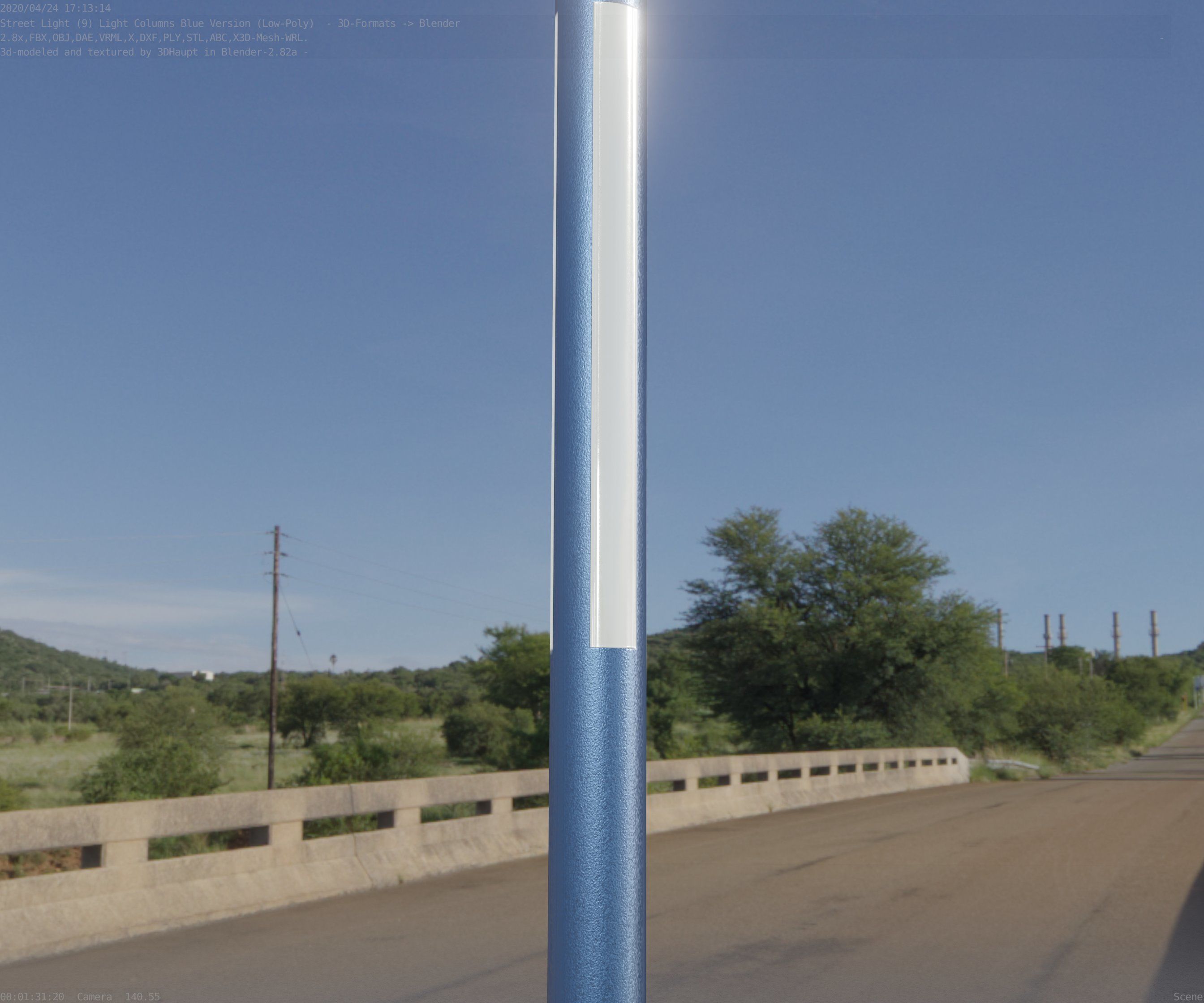 Low-Poly Blue Light Column 23 - Street Light Set-9 Low-poly 3D model_10