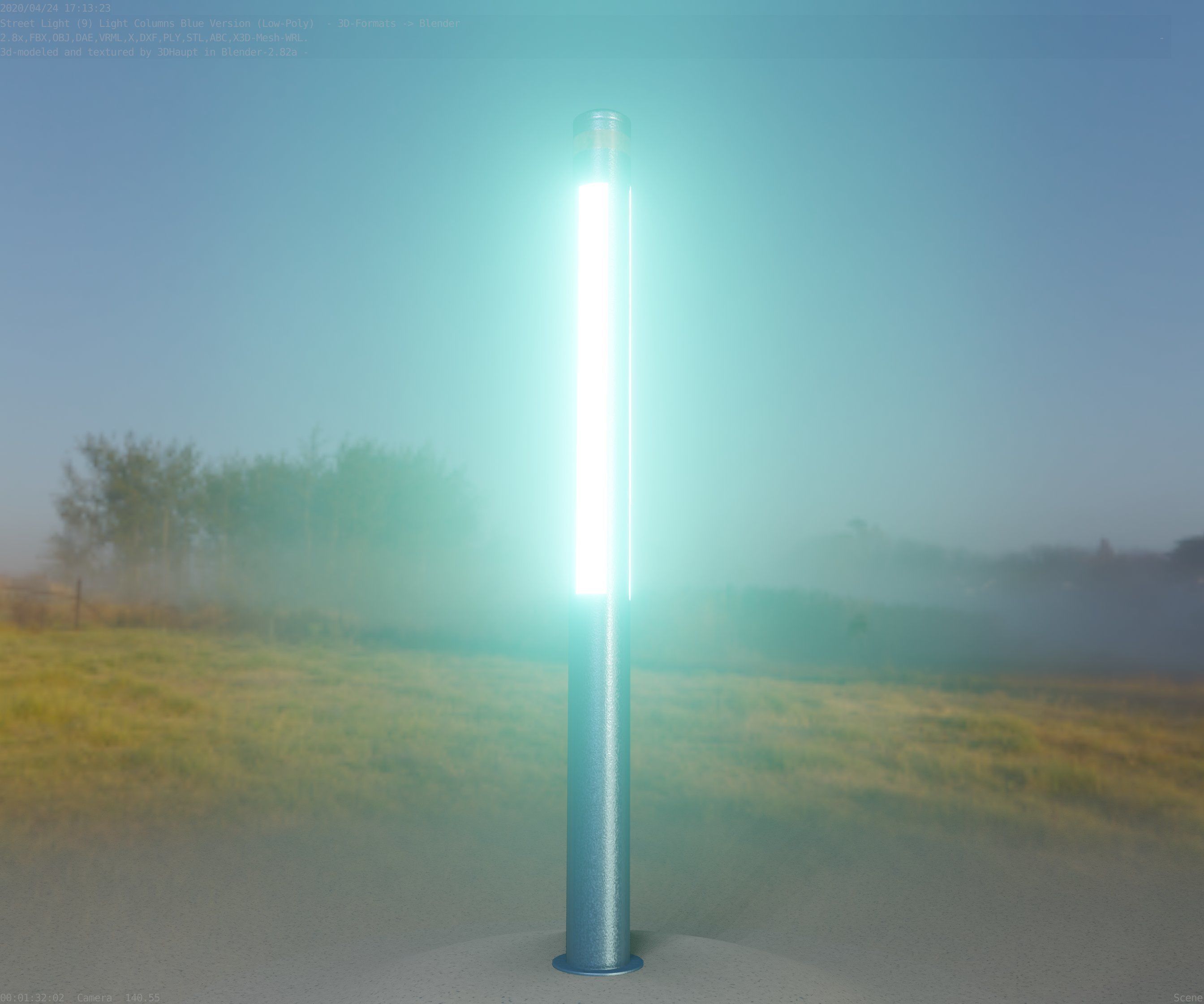Low-Poly Blue Light Column 23 - Street Light Set-9 Low-poly 3D model_16