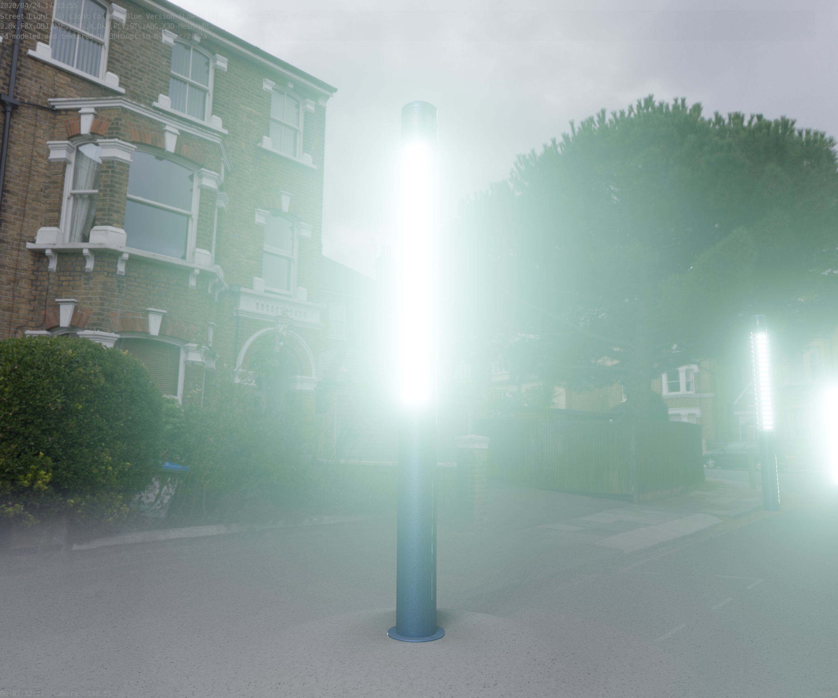 Low-Poly Blue Light Column 23 - Street Light Set-9 Low-poly 3D model_36