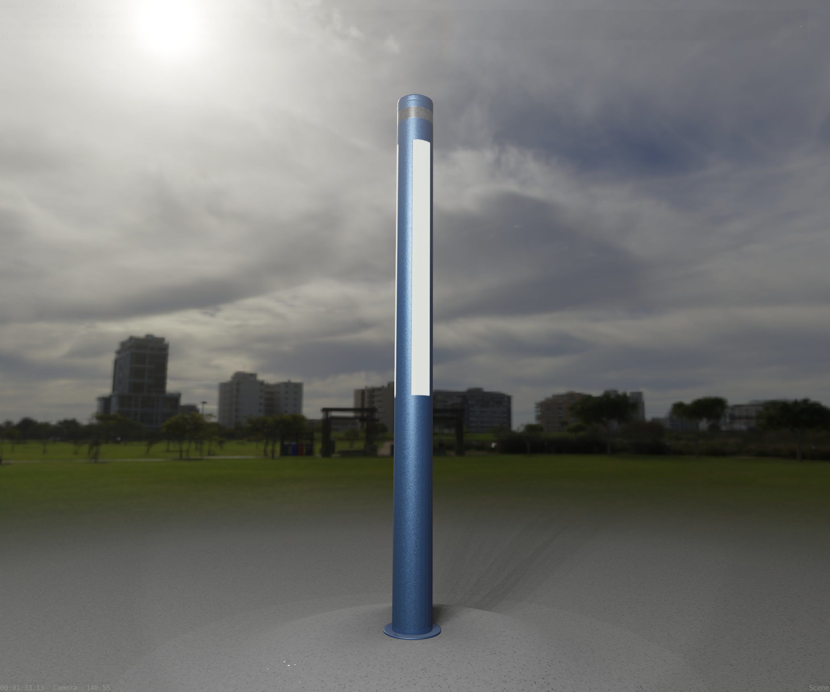 Low-Poly Blue Light Column 23 - Street Light Set-9 Low-poly 3D model_45