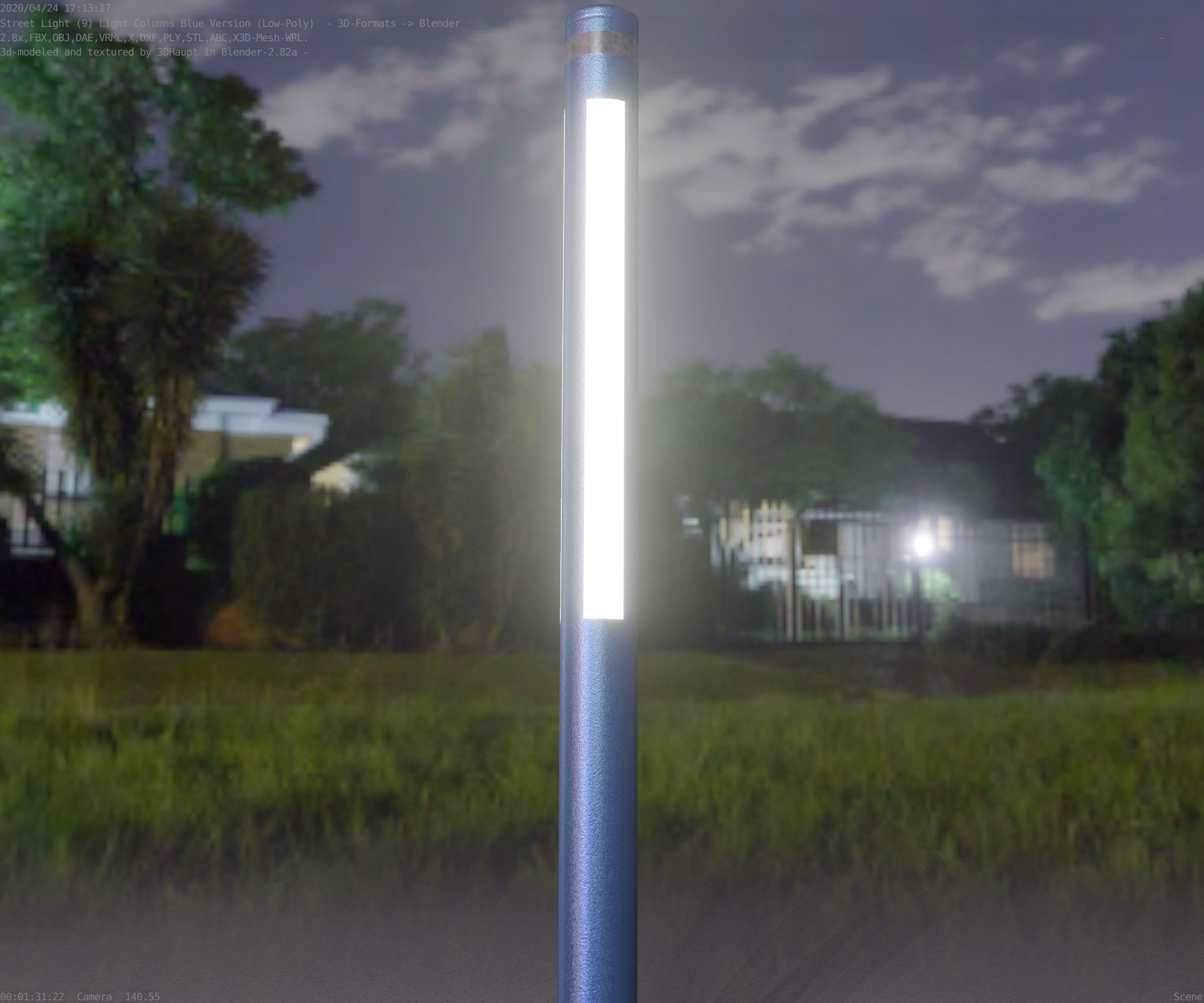 Low-Poly Blue Light Column 23 - Street Light Set-9 Low-poly 3D model_12