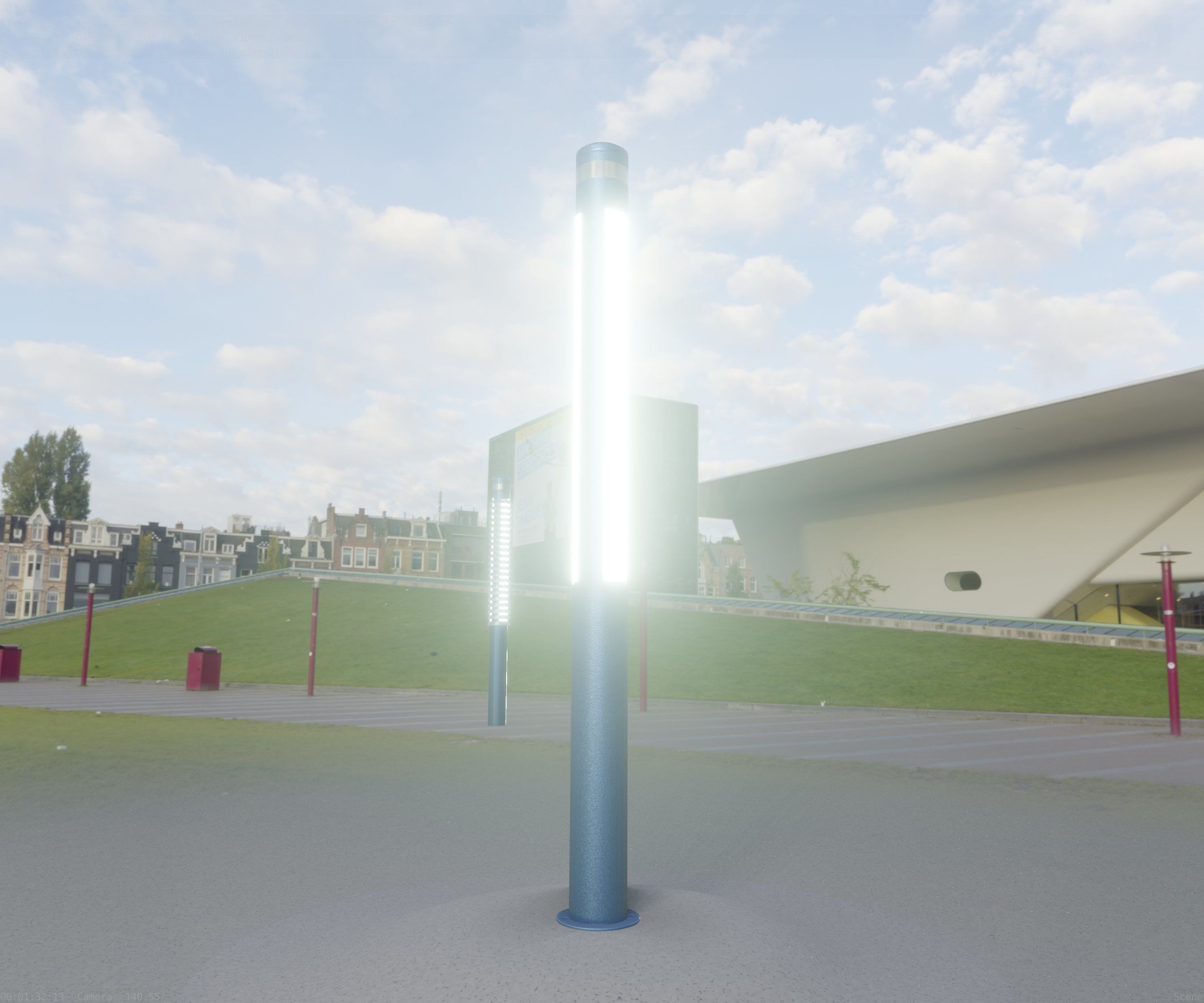 Low-Poly Blue Light Column 23 - Street Light Set-9 Low-poly 3D model_27