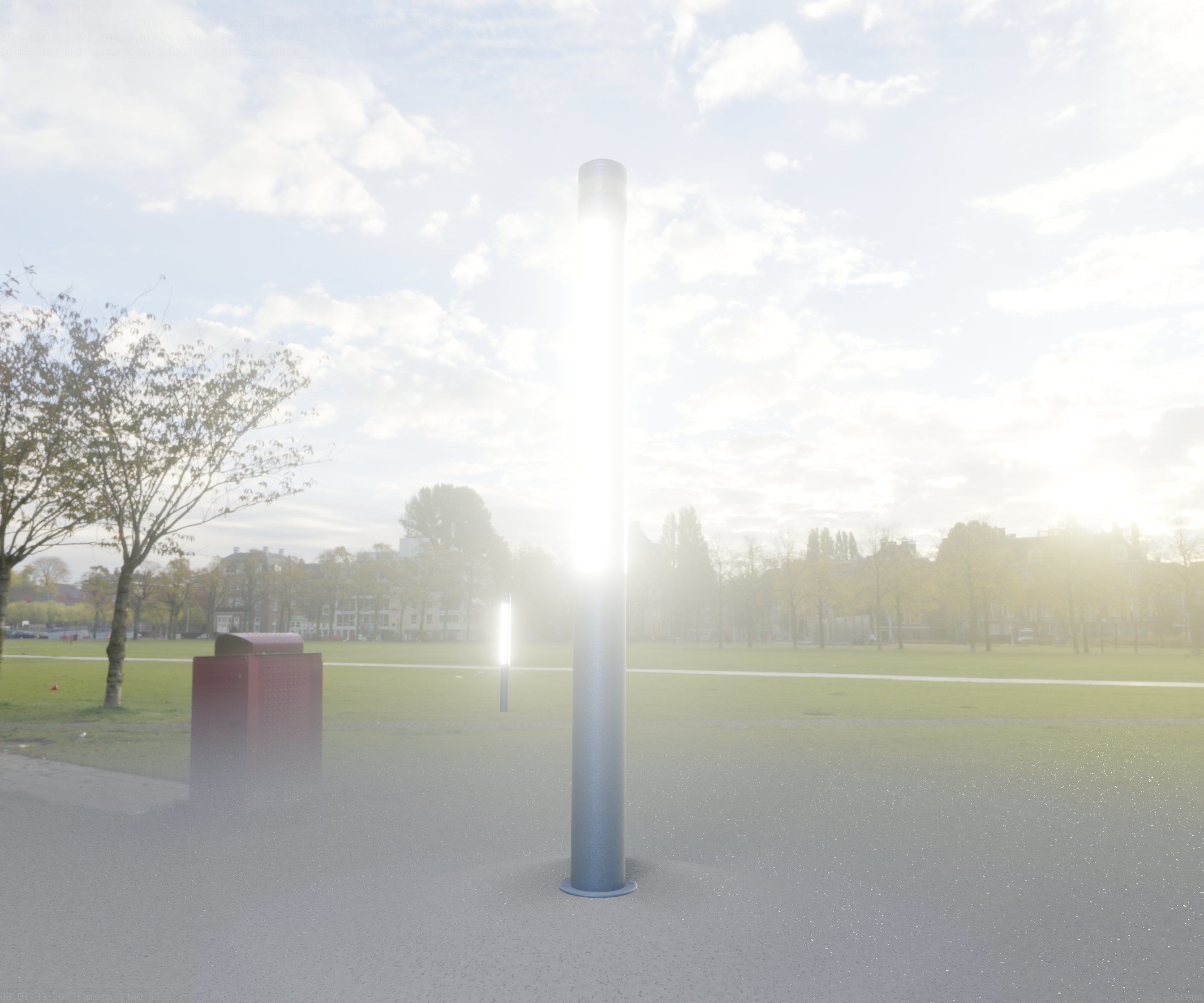 Low-Poly Blue Light Column 23 - Street Light Set-9 Low-poly 3D model_52