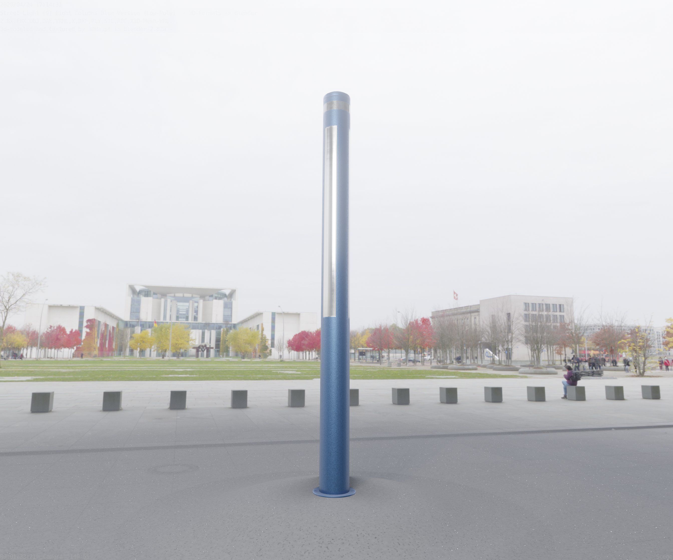 Low-Poly Blue Light Column 23 - Street Light Set-9 Low-poly 3D model_53
