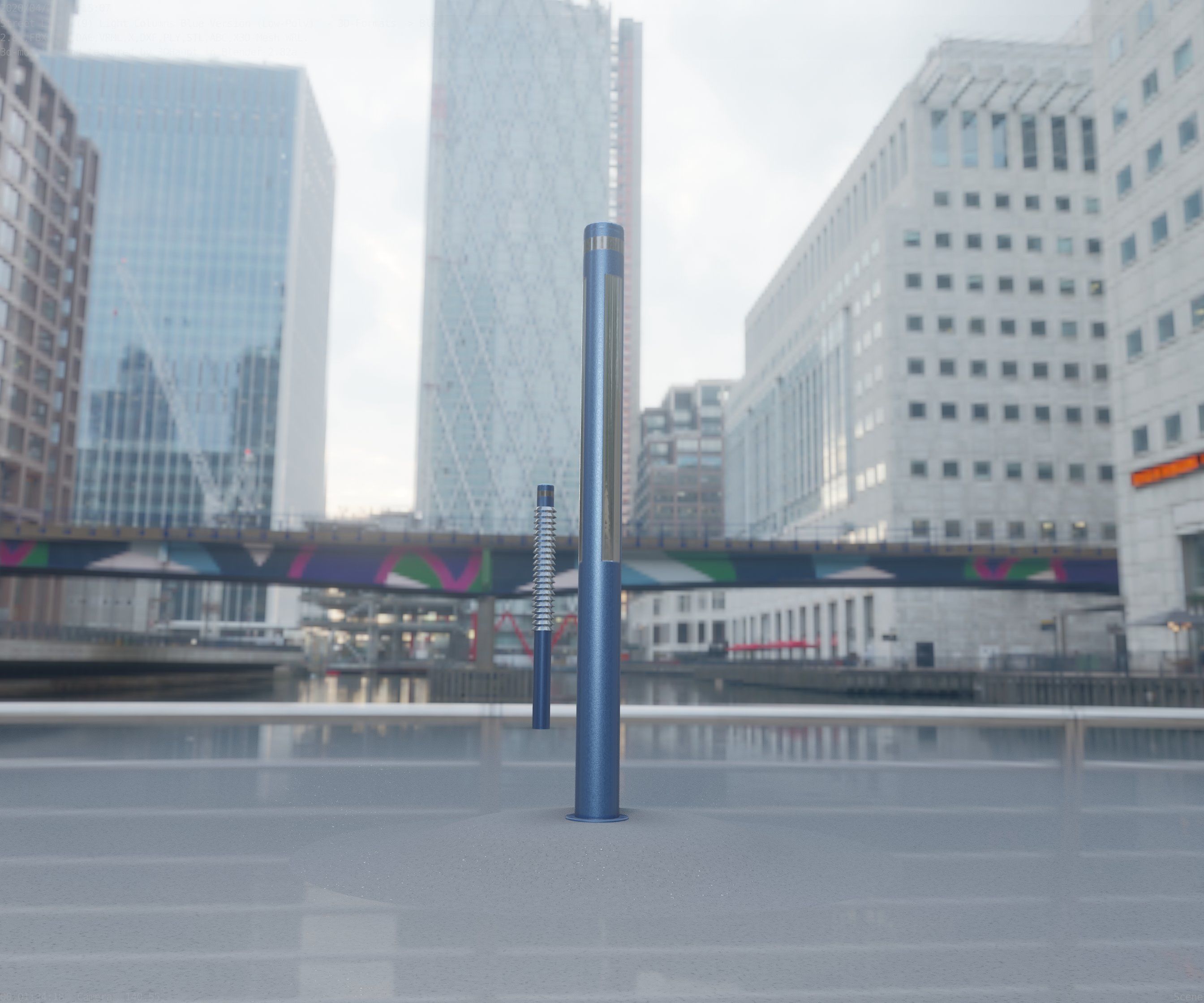 Low-Poly Blue Light Column 23 - Street Light Set-9 Low-poly 3D model_74