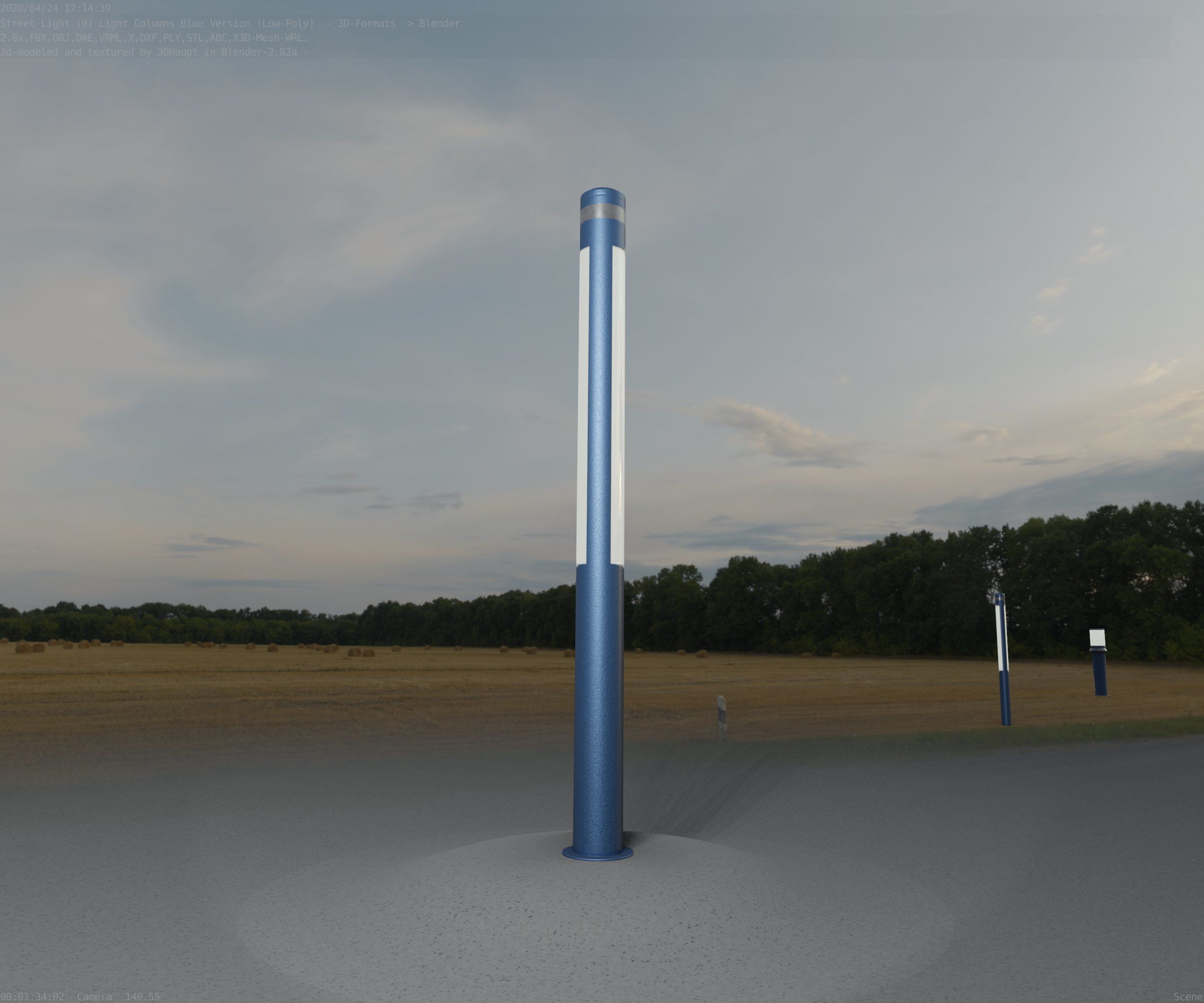 Low-Poly Blue Light Column 23 - Street Light Set-9 Low-poly 3D model_58