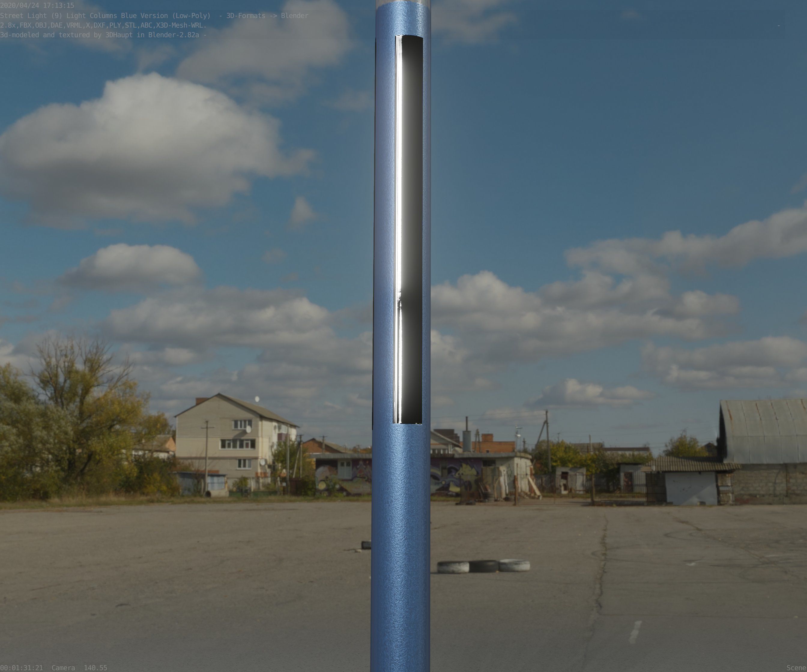 Low-Poly Blue Light Column 23 - Street Light Set-9 Low-poly 3D model_11
