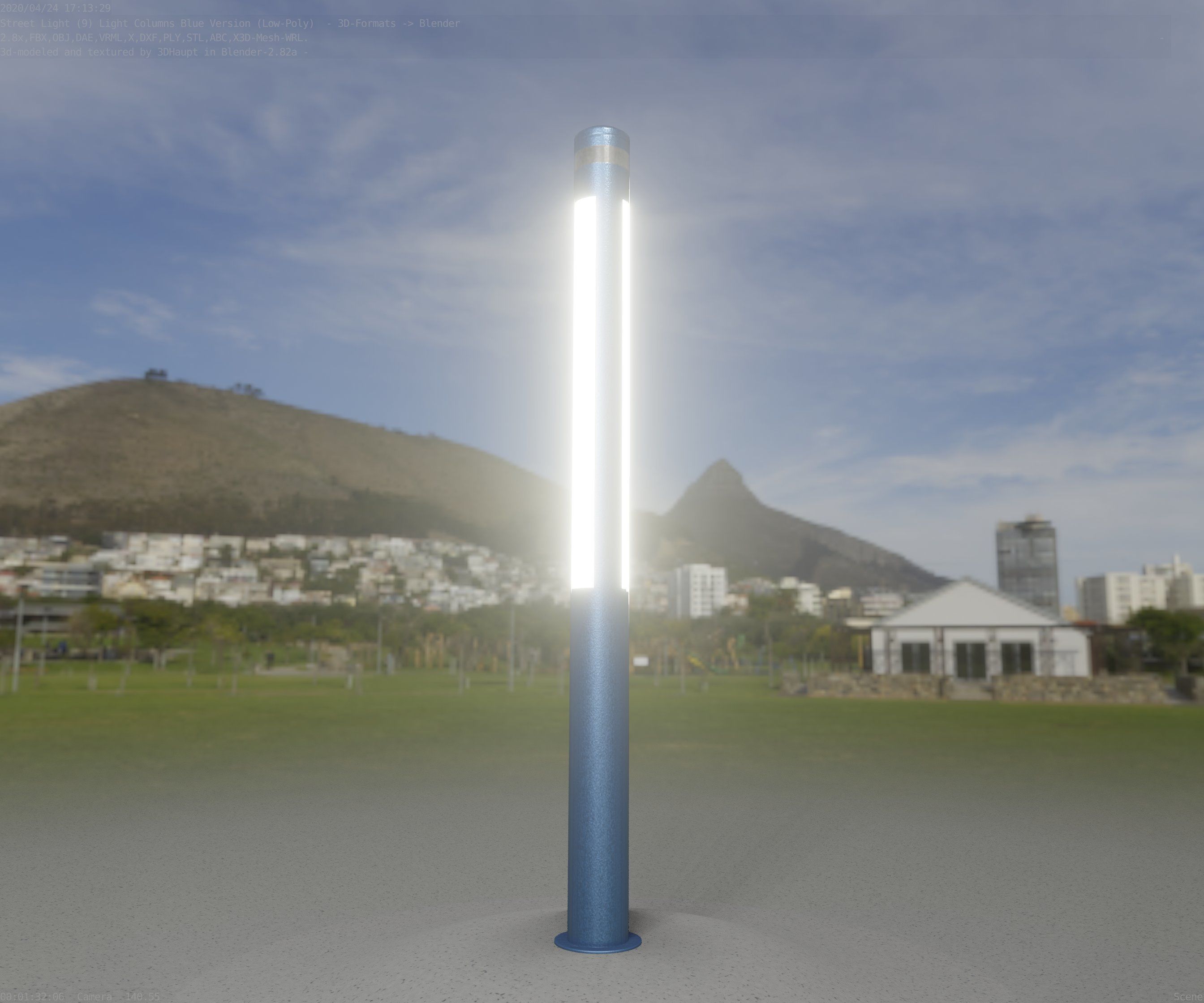 Low-Poly Blue Light Column 23 - Street Light Set-9 Low-poly 3D model_20