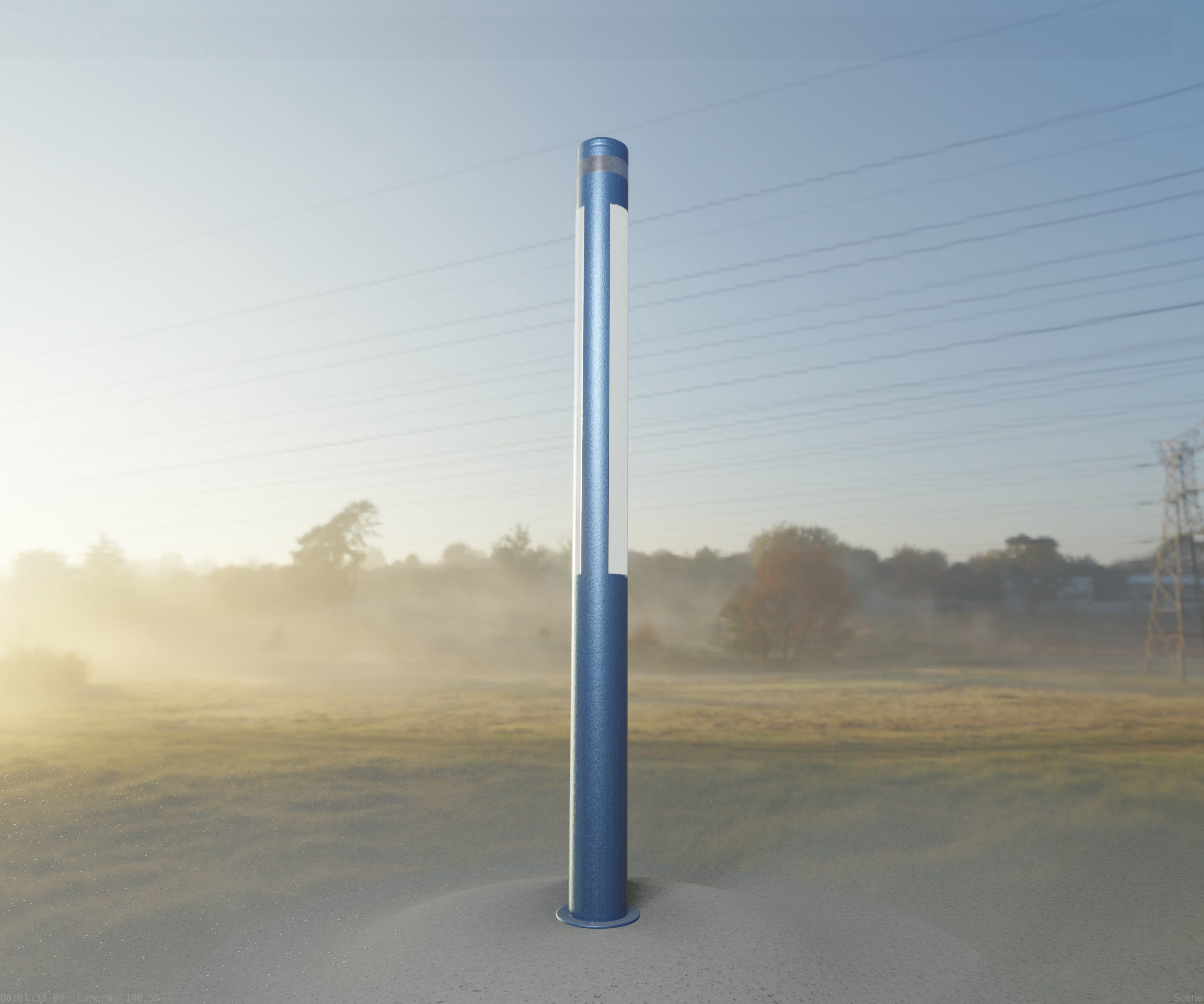 Low-Poly Blue Light Column 23 - Street Light Set-9 Low-poly 3D model_41