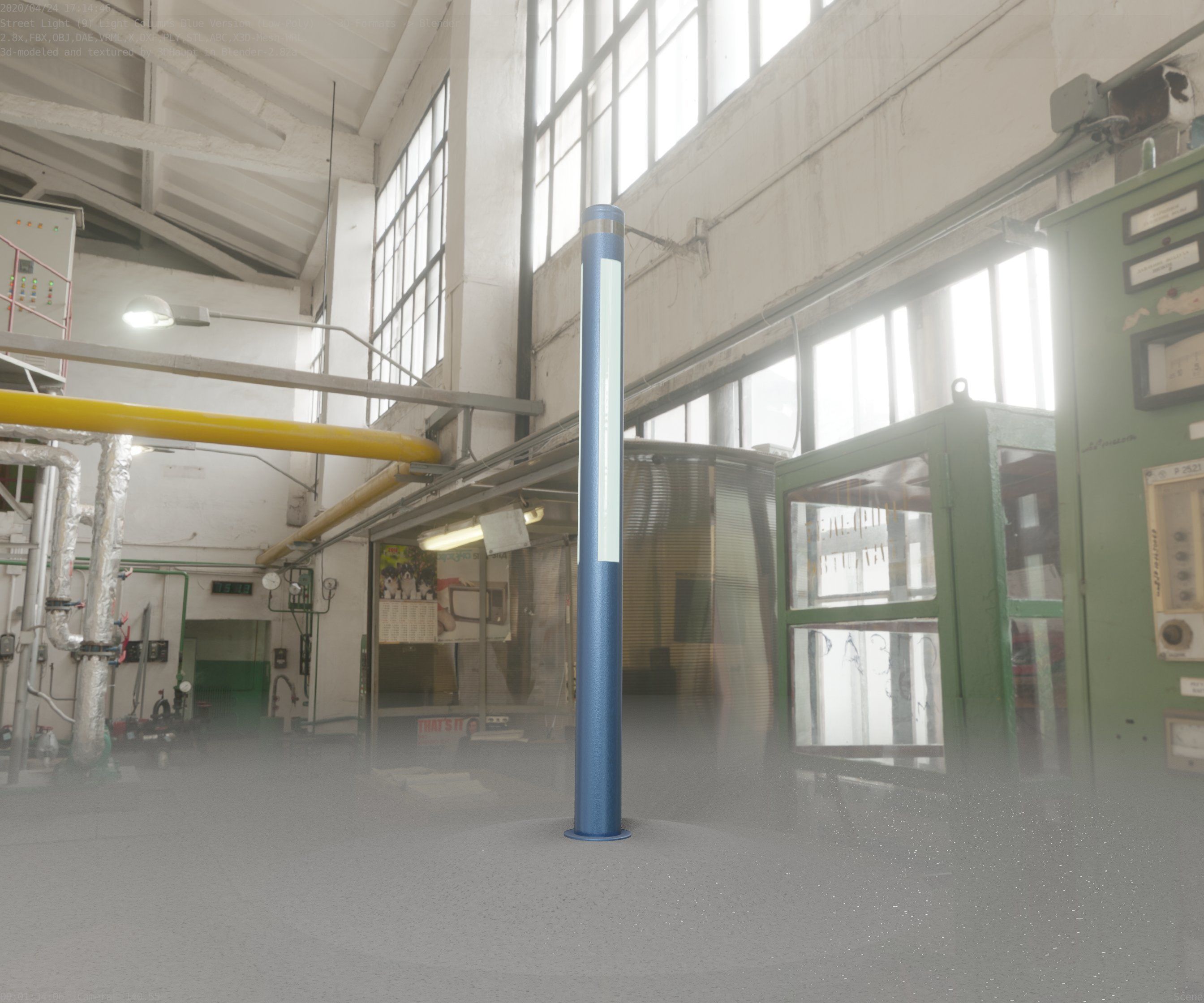 Low-Poly Blue Light Column 23 - Street Light Set-9 Low-poly 3D model_62