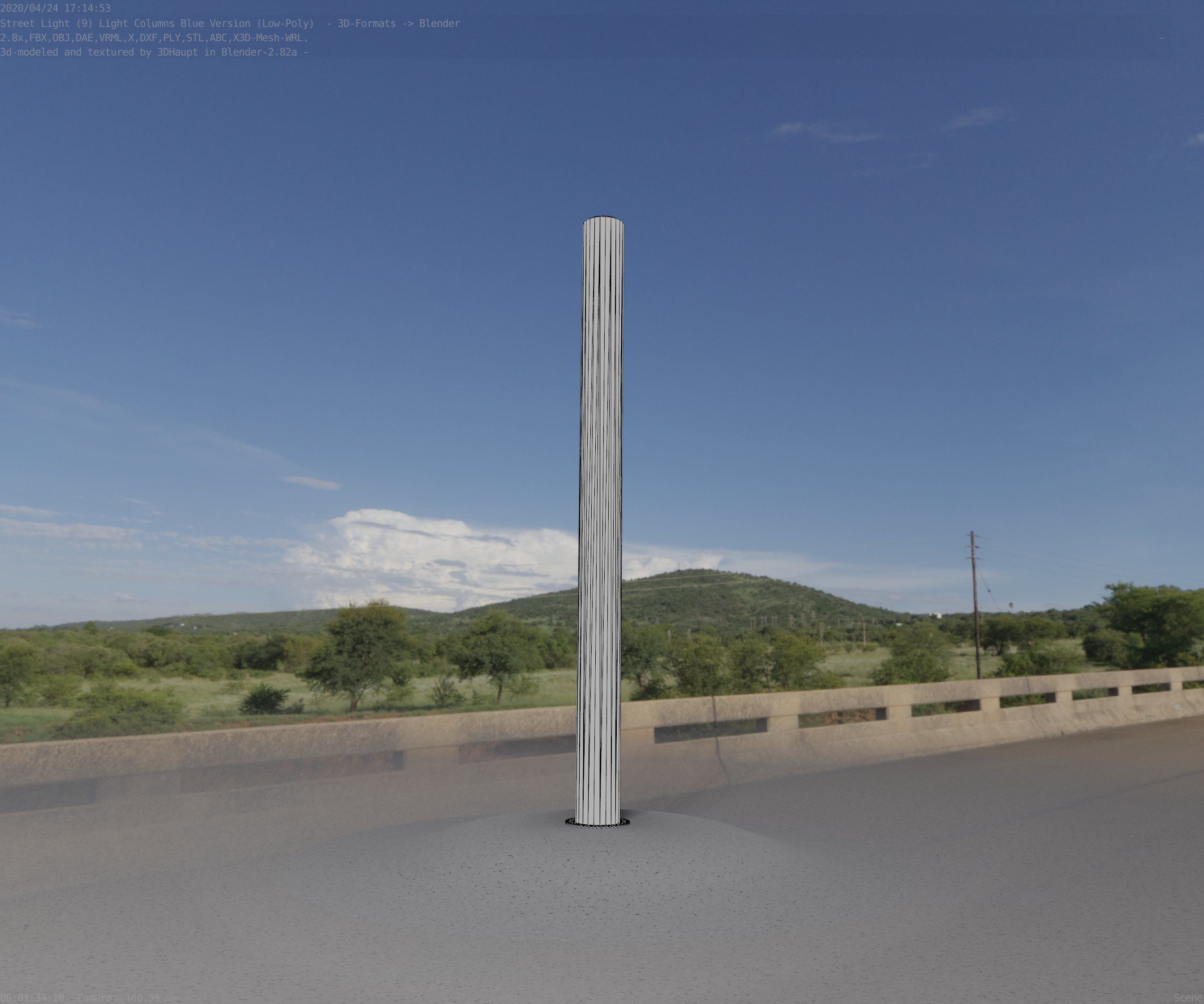 Low-Poly Blue Light Column 23 - Street Light Set-9 Low-poly 3D model_66