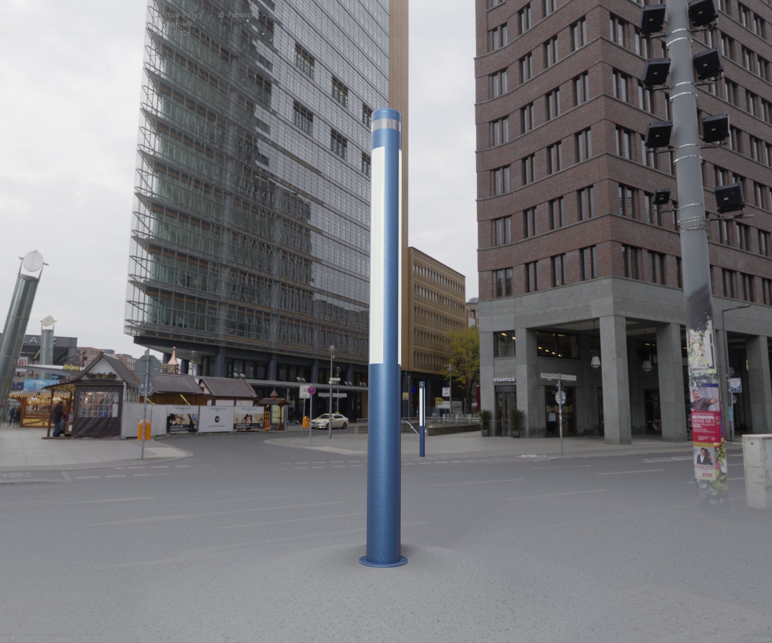 Low-Poly Blue Light Column 23 - Street Light Set-9 Low-poly 3D model_54